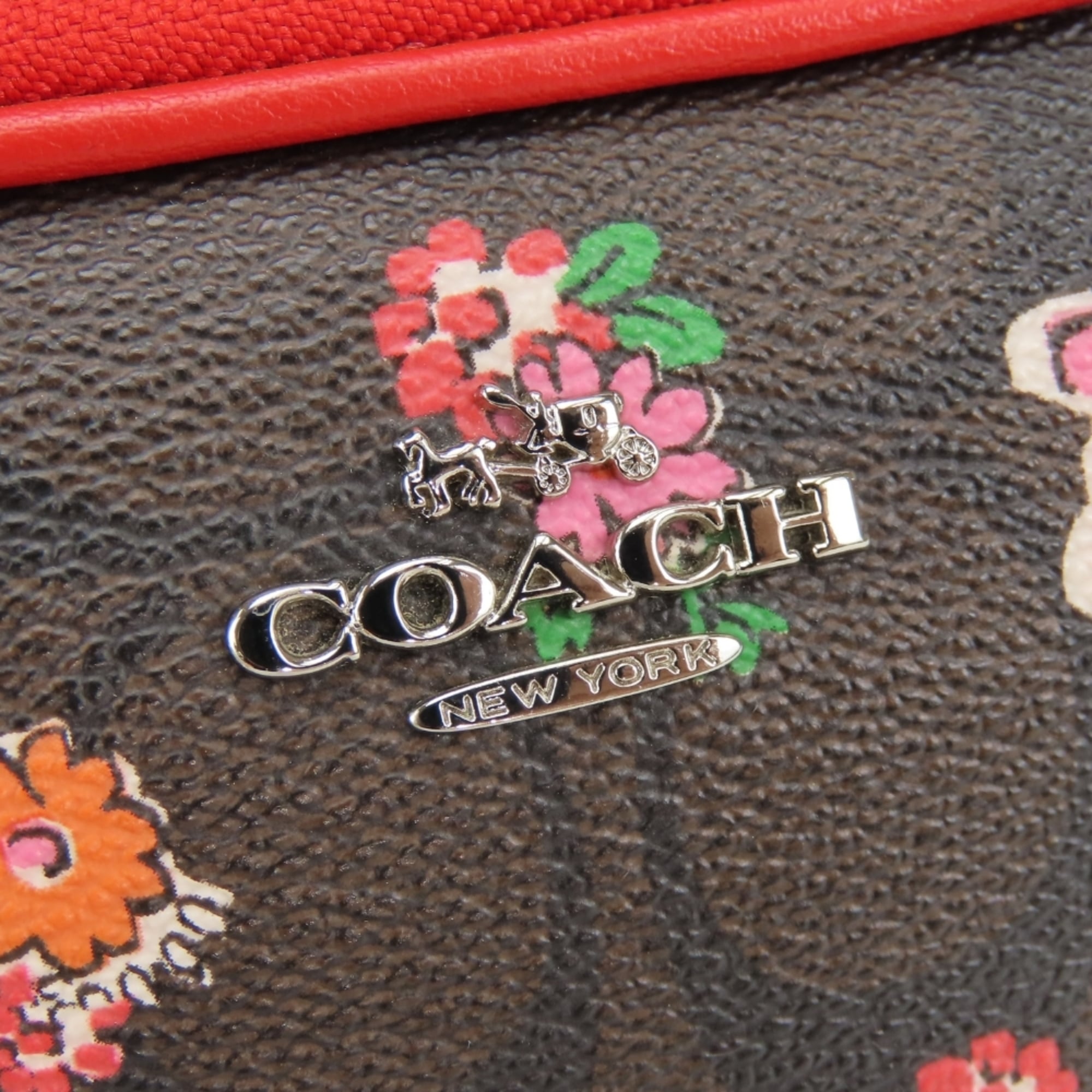 Coach Dark Brown Red Color Pvc Leather Pochette Shoulder Bag (Pre-Owned)