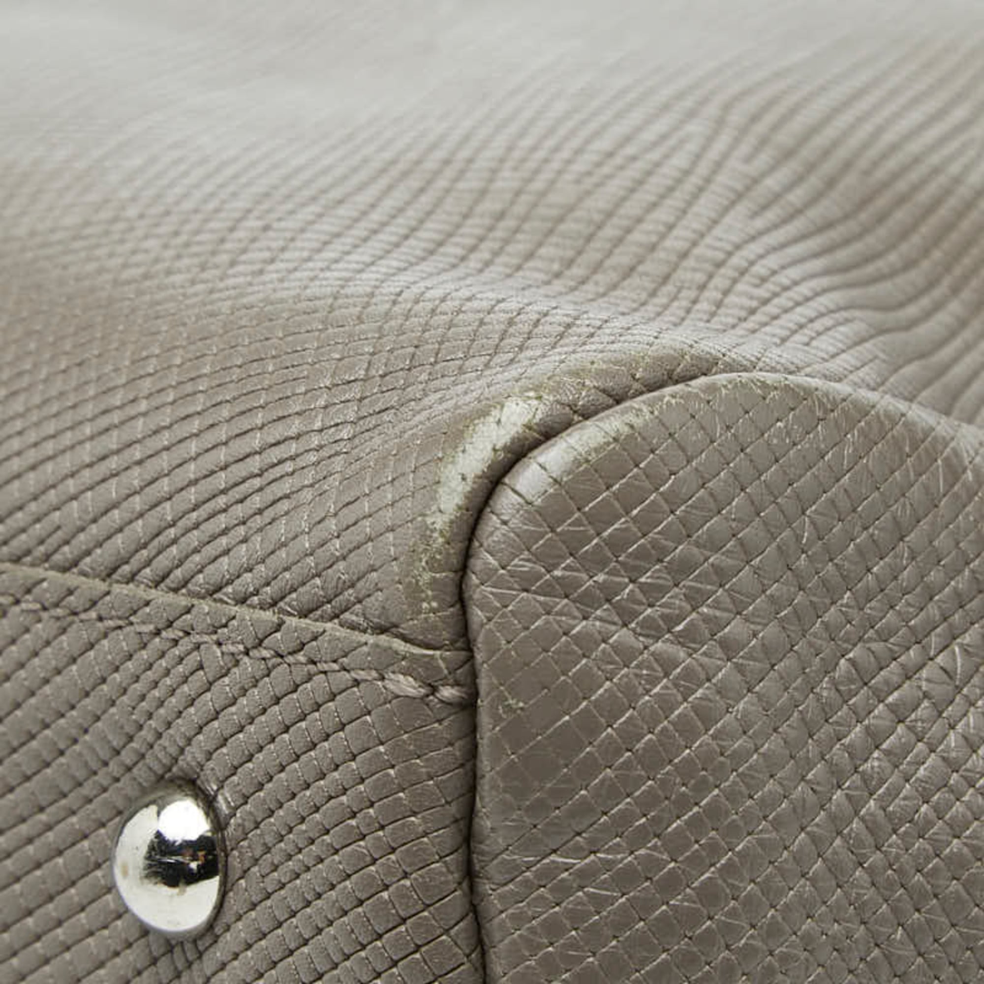 Longchamp Gray Beige Leather Handbag Shoulder Bag (Pre-Owned)