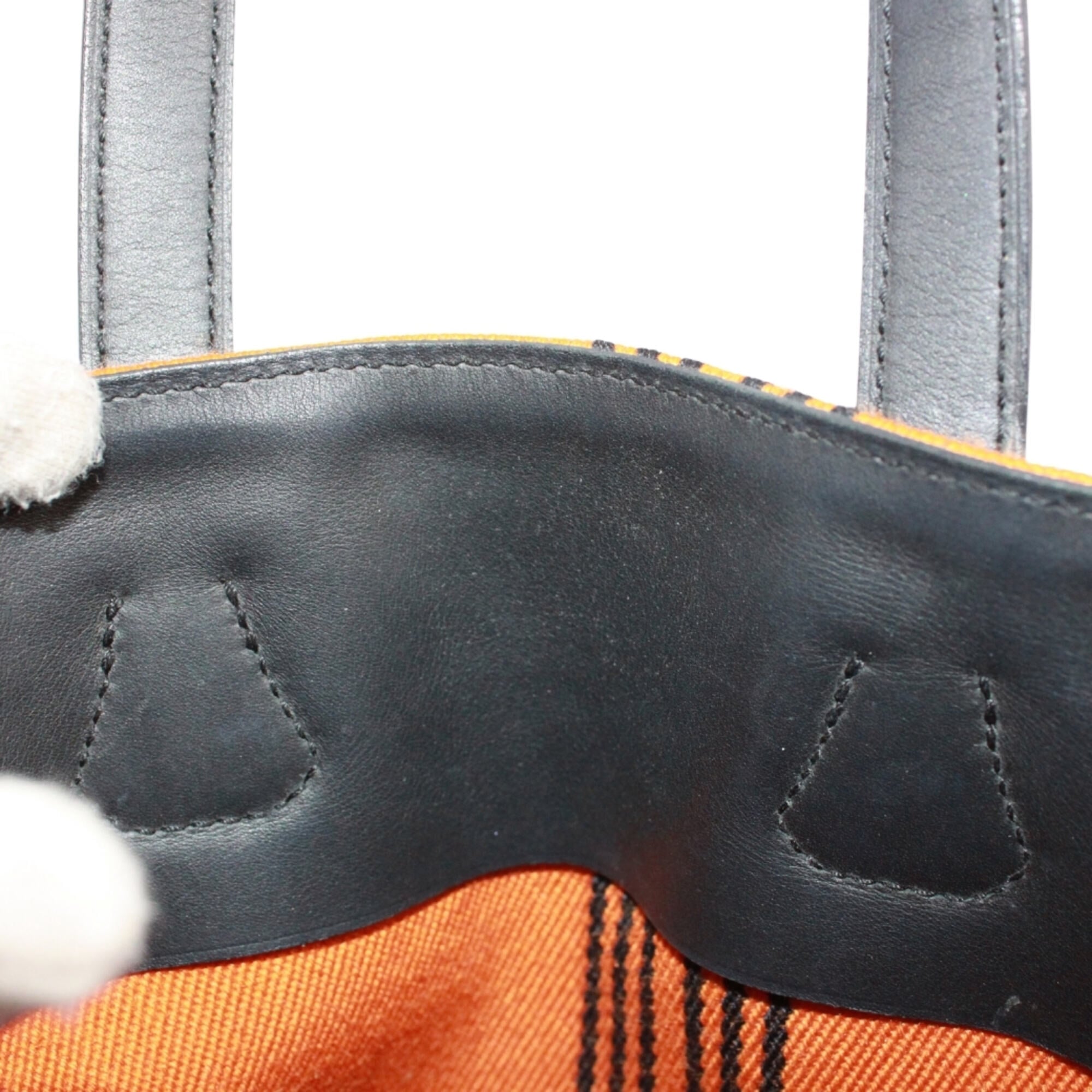 Hermes Black Orange Leather Canvas Tote Bag (Pre-Owned)