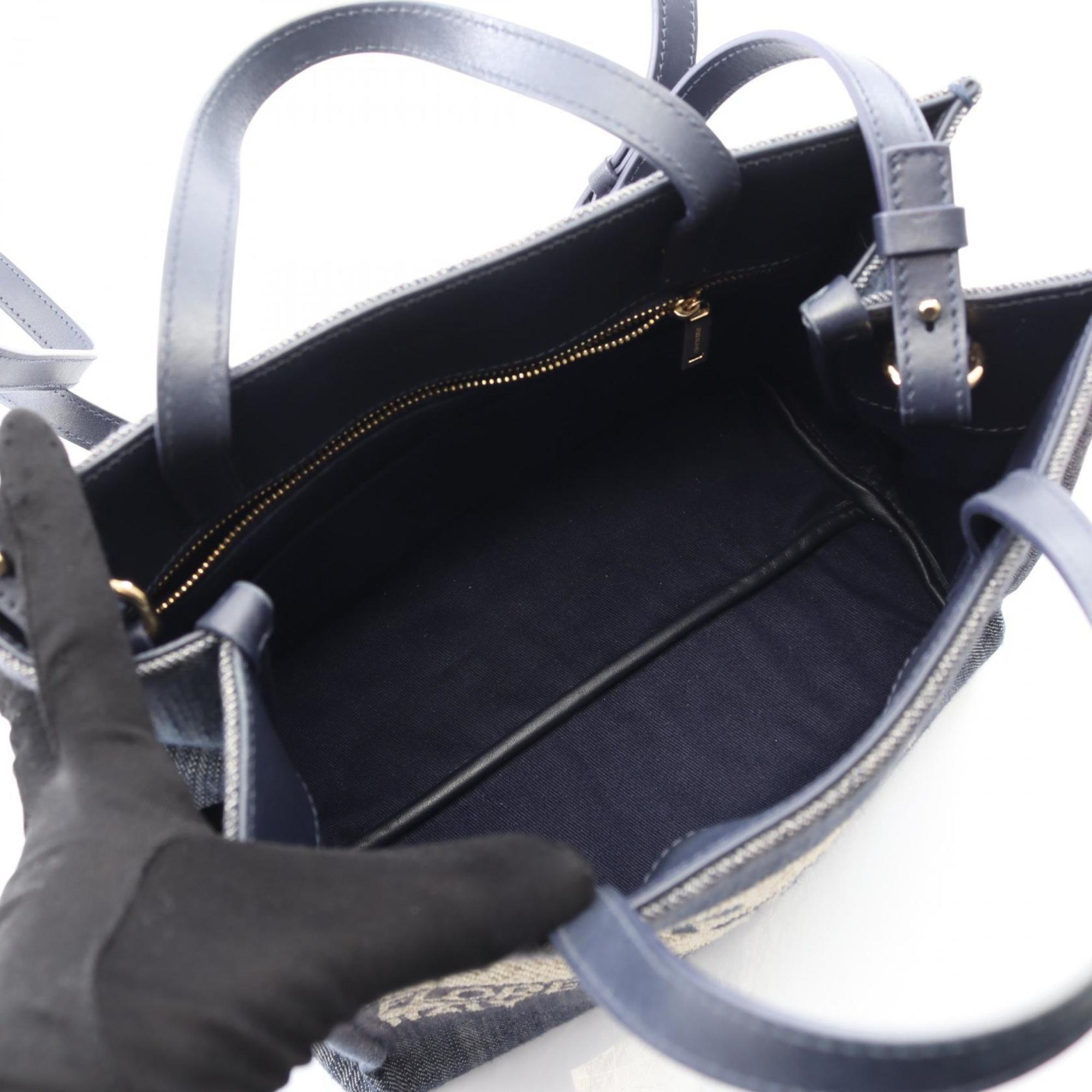 Salvatore Ferragamo Navy Denim Leather Handbag (Pre-Owned)