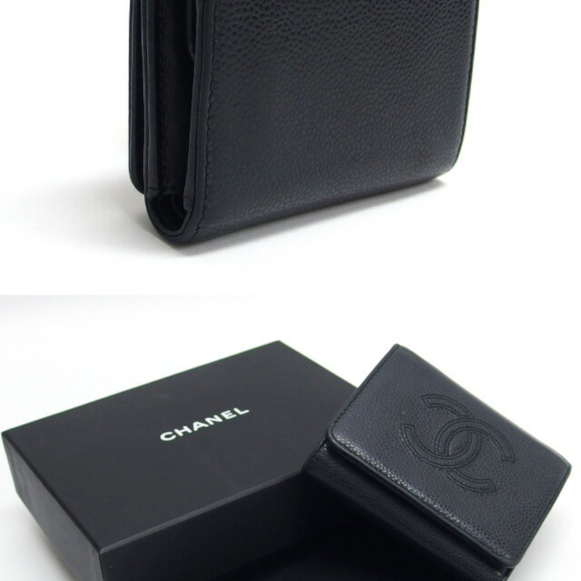 Chanel Black Grained Calfskin Wallet (Tri-Fold) (Pre-Owned)