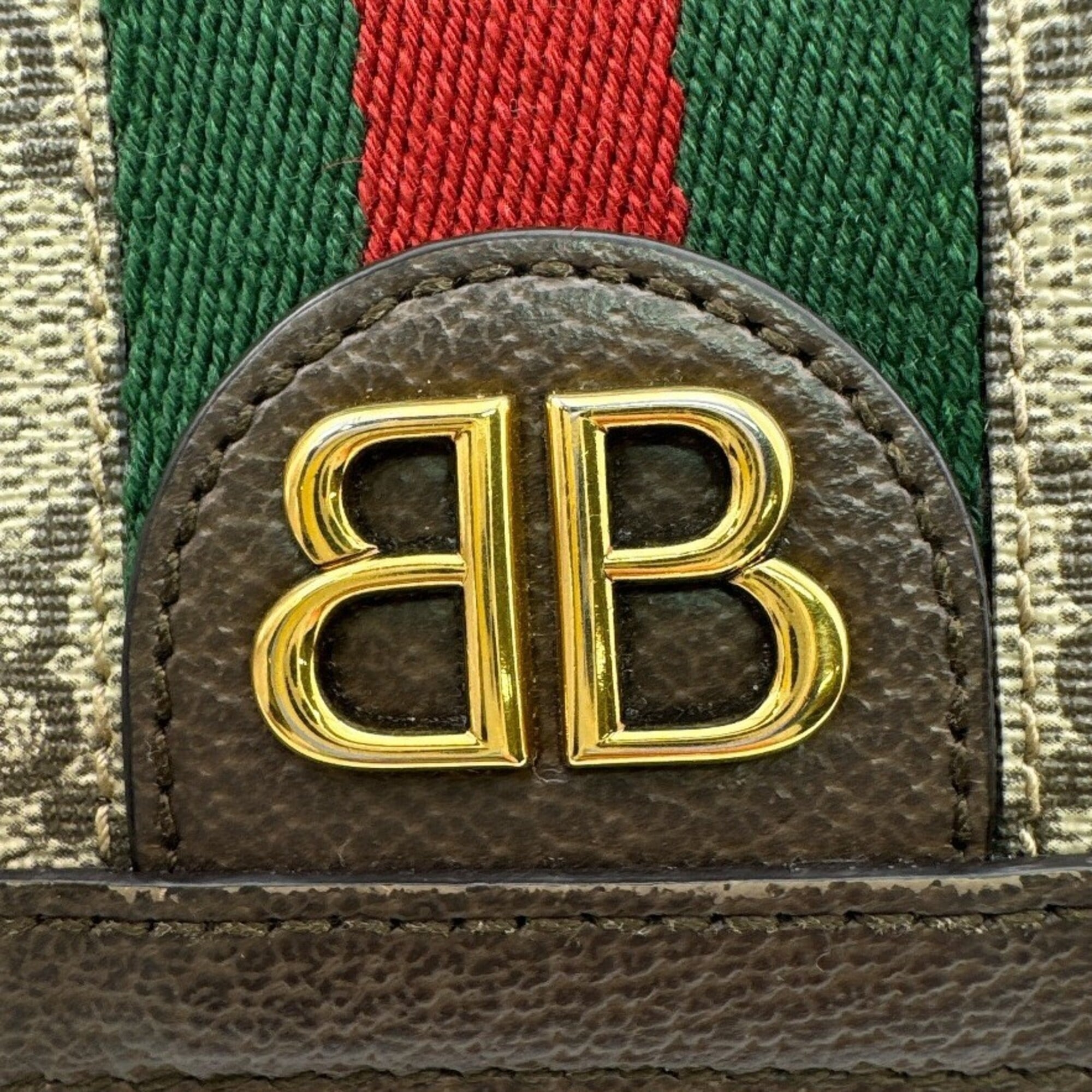Gucci Brown Green Red Color Pvc Canvas Leather Wallet (Bi-Fold) (Pre-Owned)