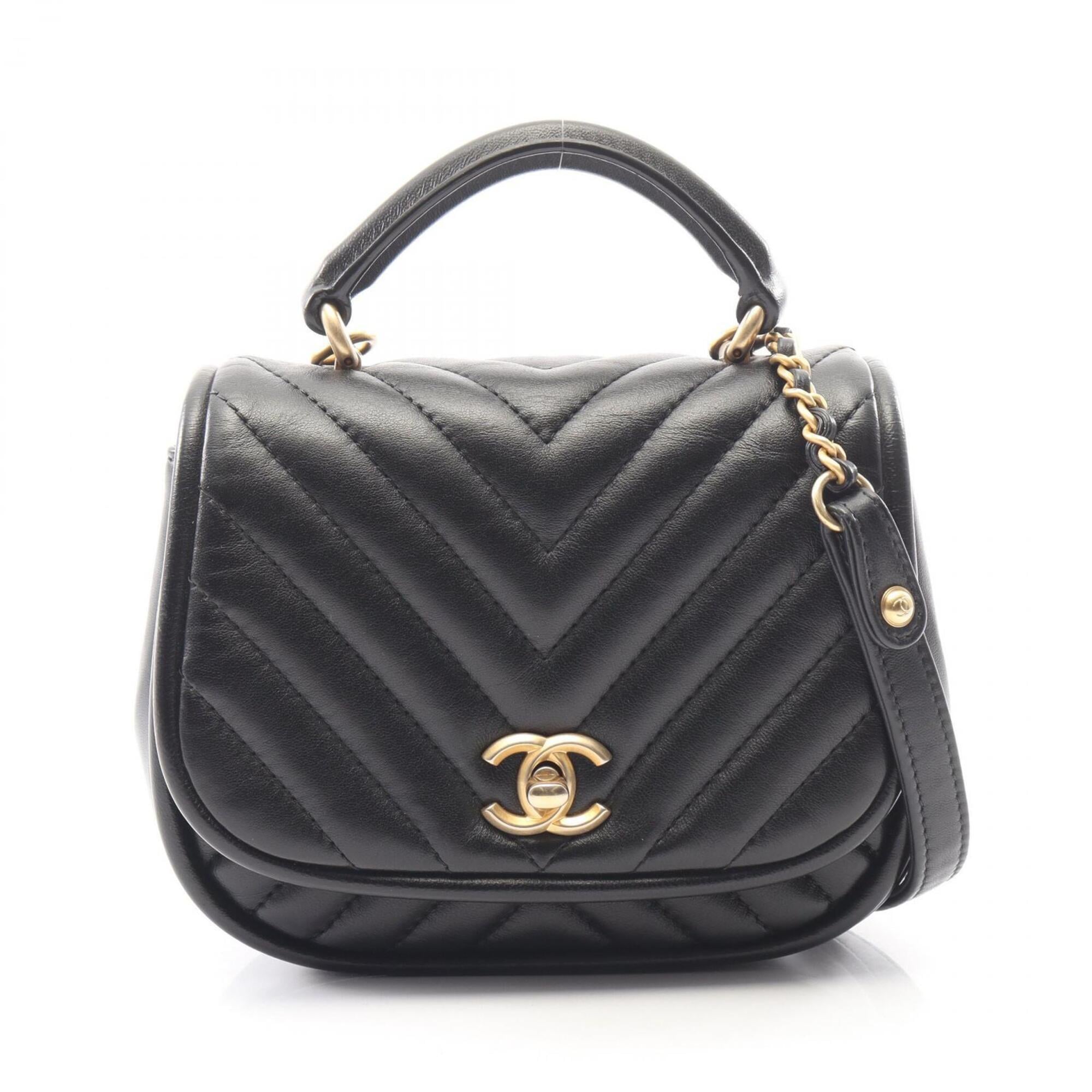 Chanel Black Leather Handbag Shoulder Bag (Pre-Owned)