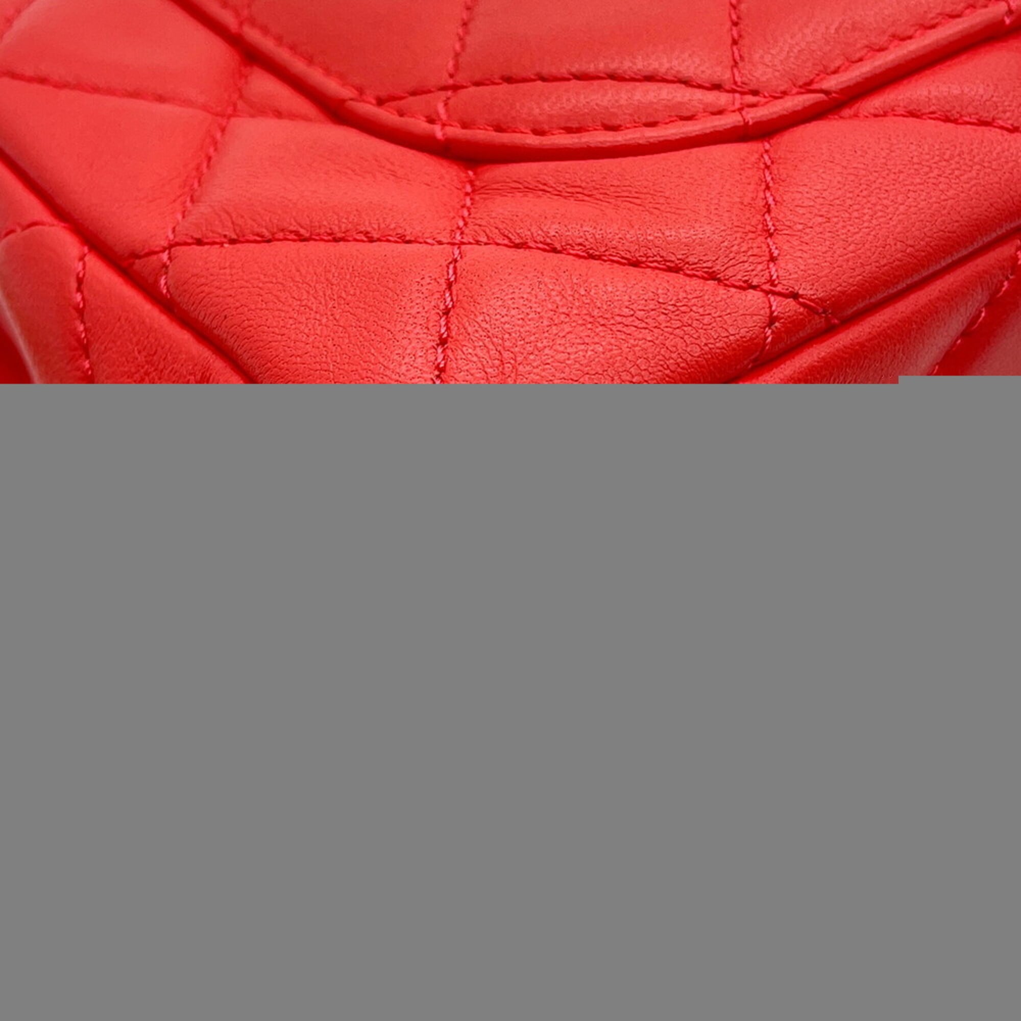 Chanel Coral Red Leather Handbag Shoulder Bag (Pre-Owned)