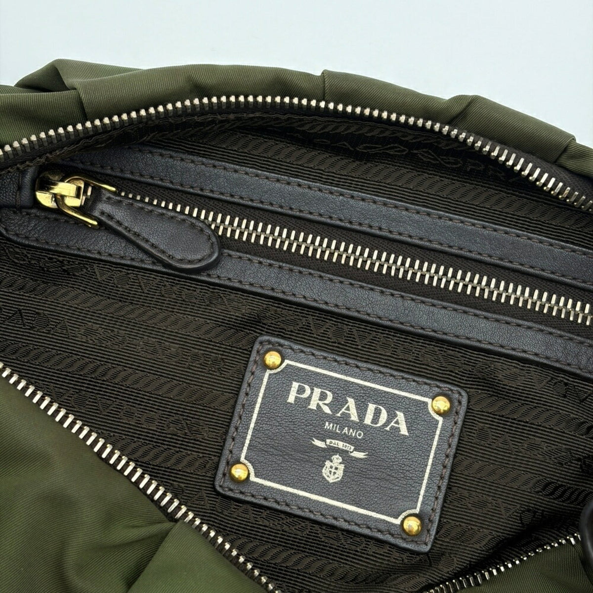 Prada Dark Brown Khaki Nylon Leather Shoulder Bag (Pre-Owned)