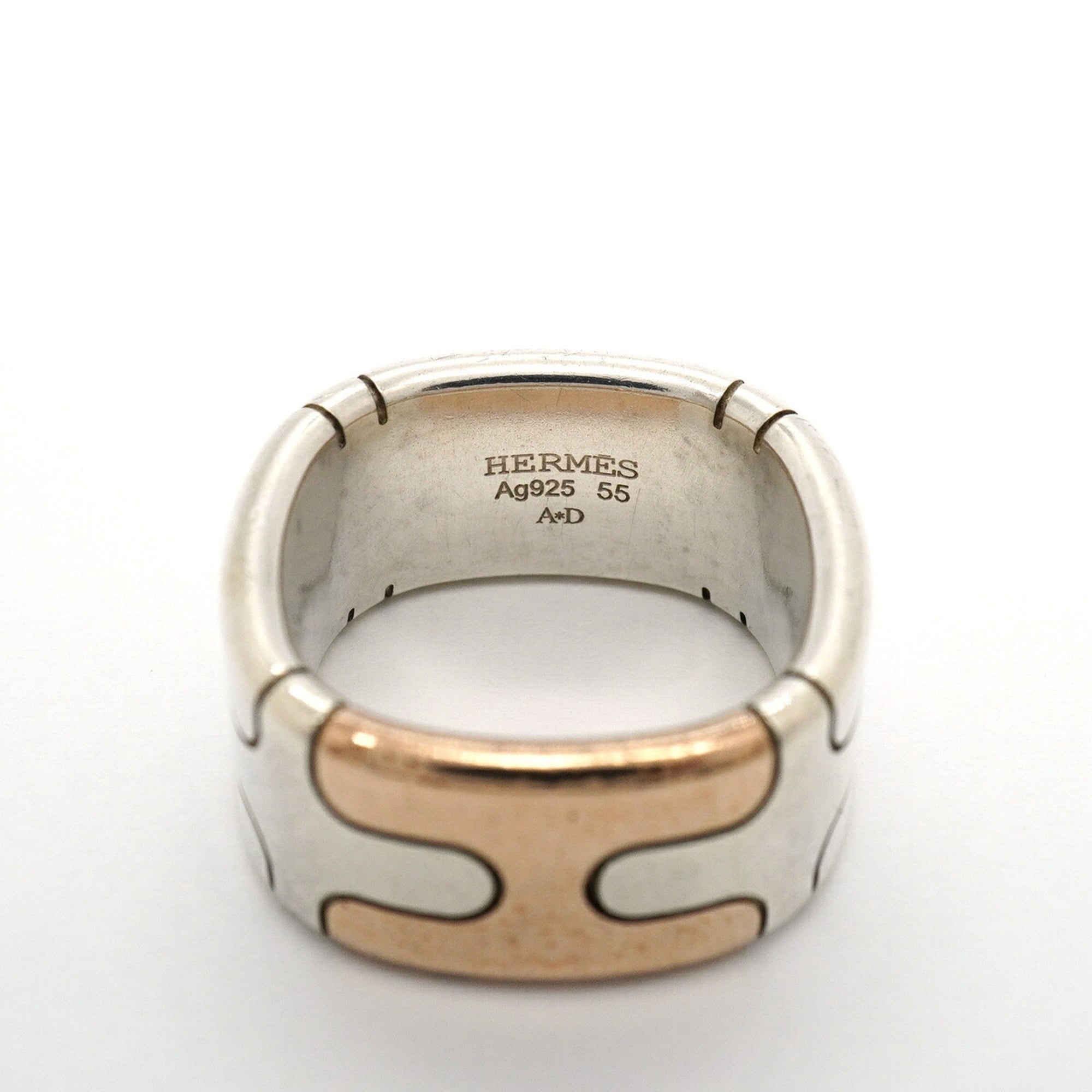 Hermes Bronze Silver 925 Band Ring (Pre-Owned)