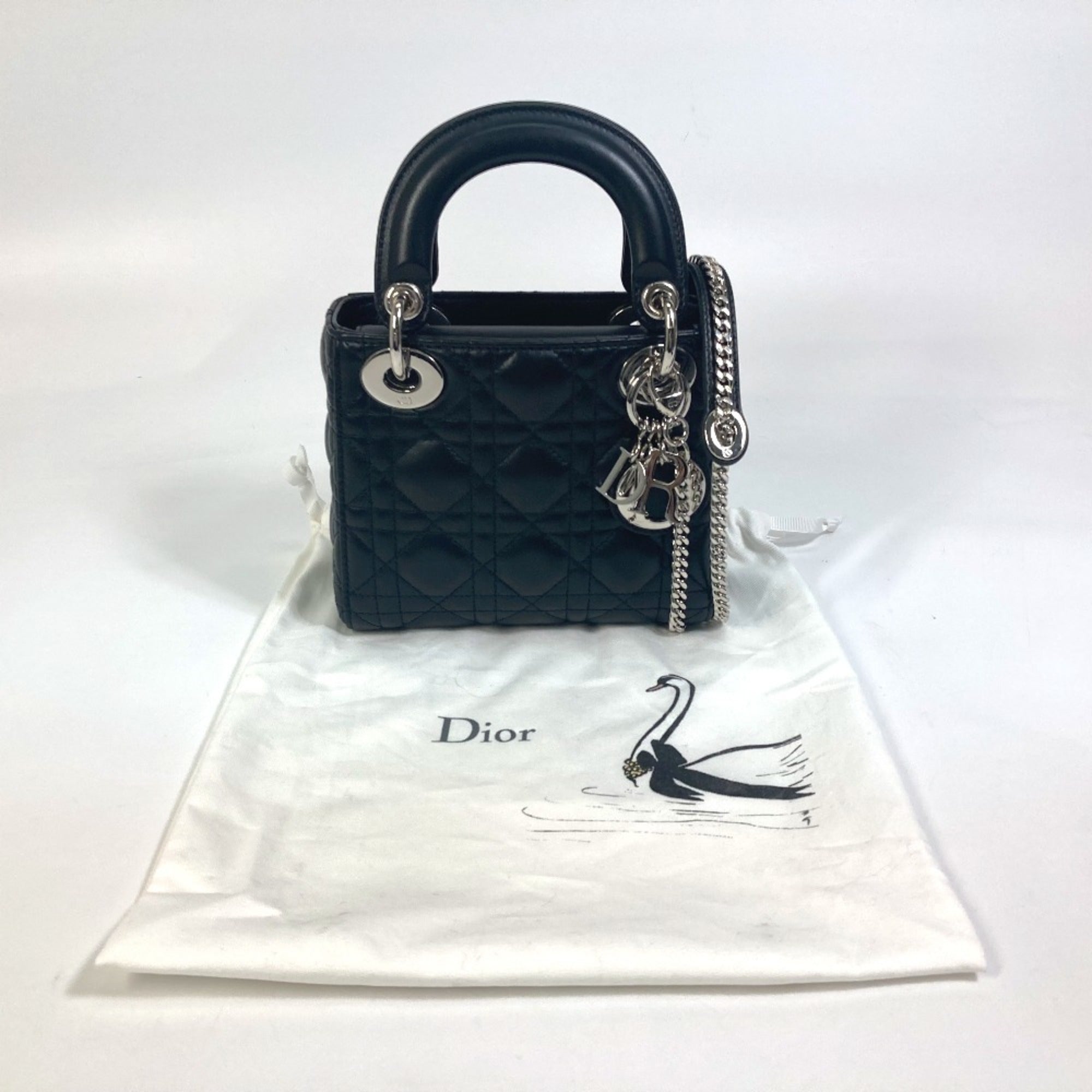 Christian Dior Lady Dior Black Leather Shoulder Bag (Pre-Owned)