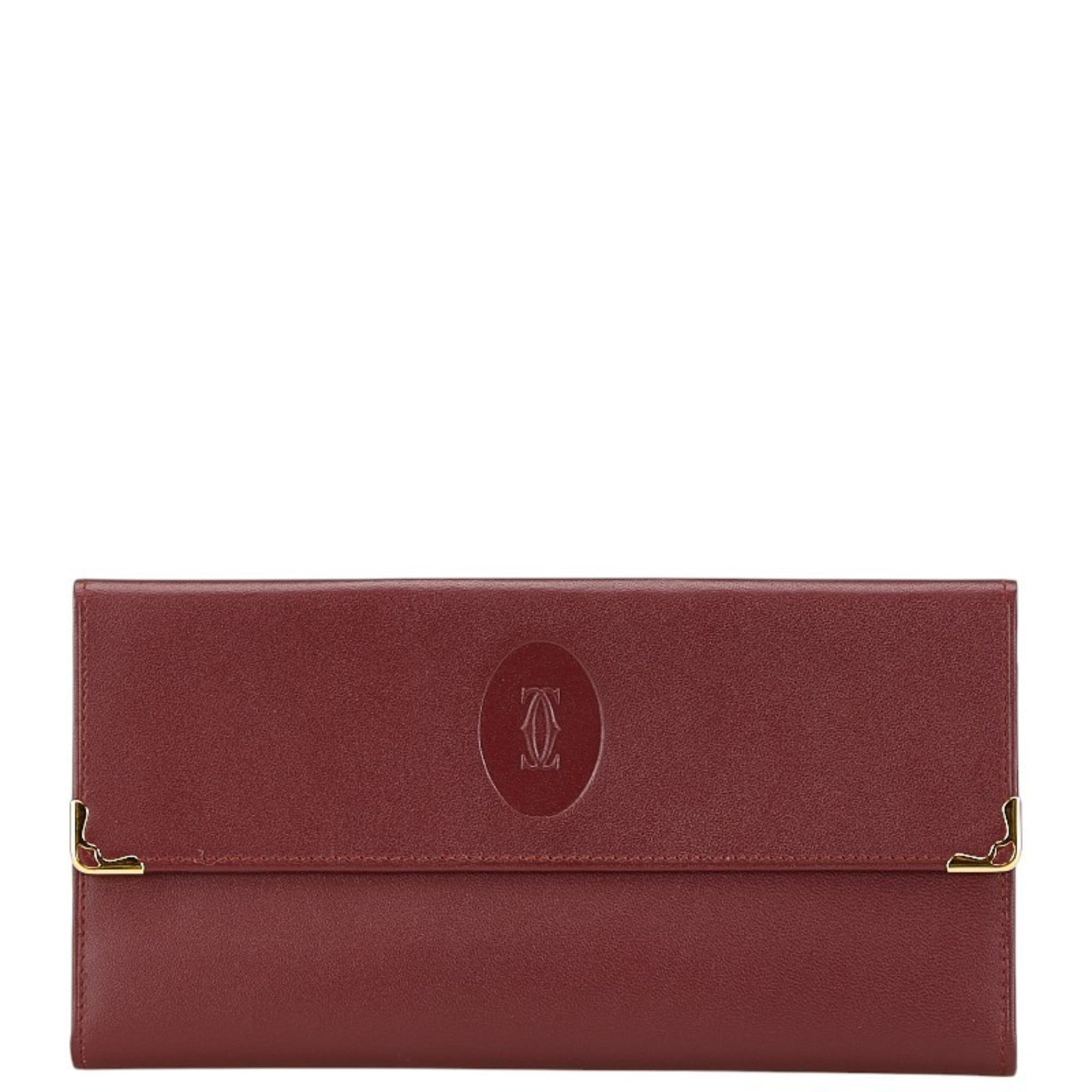 Cartier Wine Red Leather Long Wallet (Tri-Fold) (Pre-Owned)