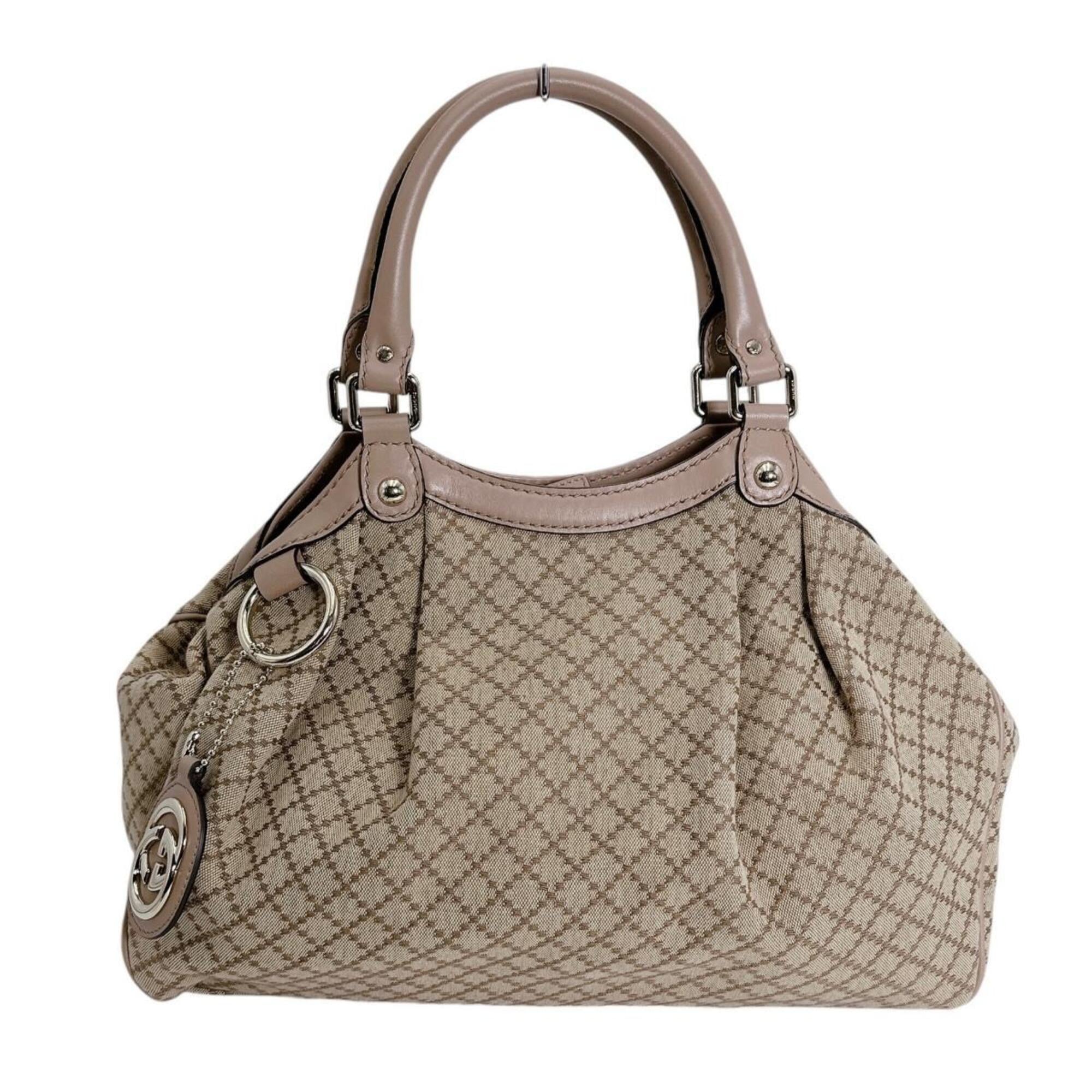 Gucci Beige Beige Brown Brown White Canvas Handbag Tote Bag (Pre-Owned)