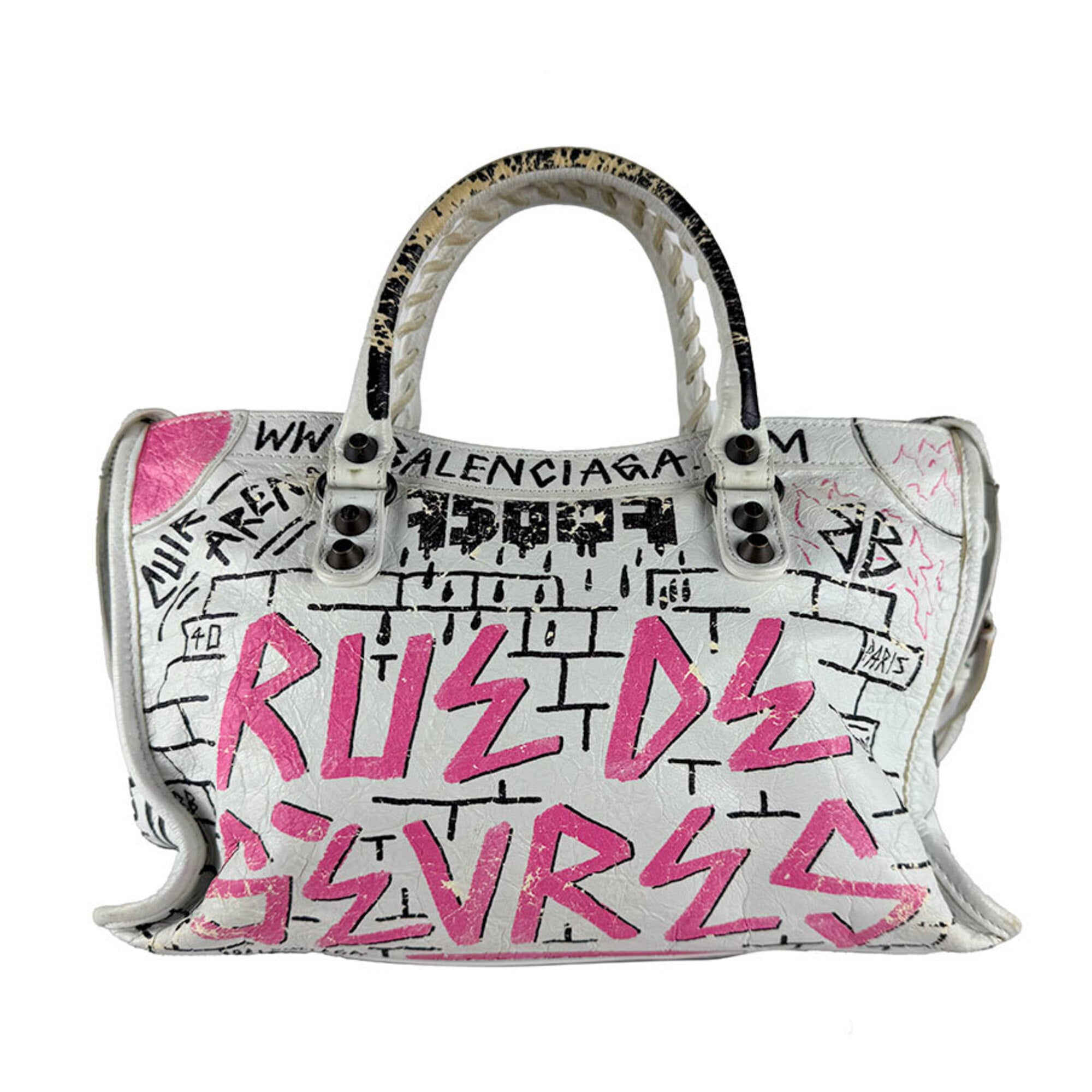 Balenciaga Black Pink White Leather Handbag (Pre-Owned)