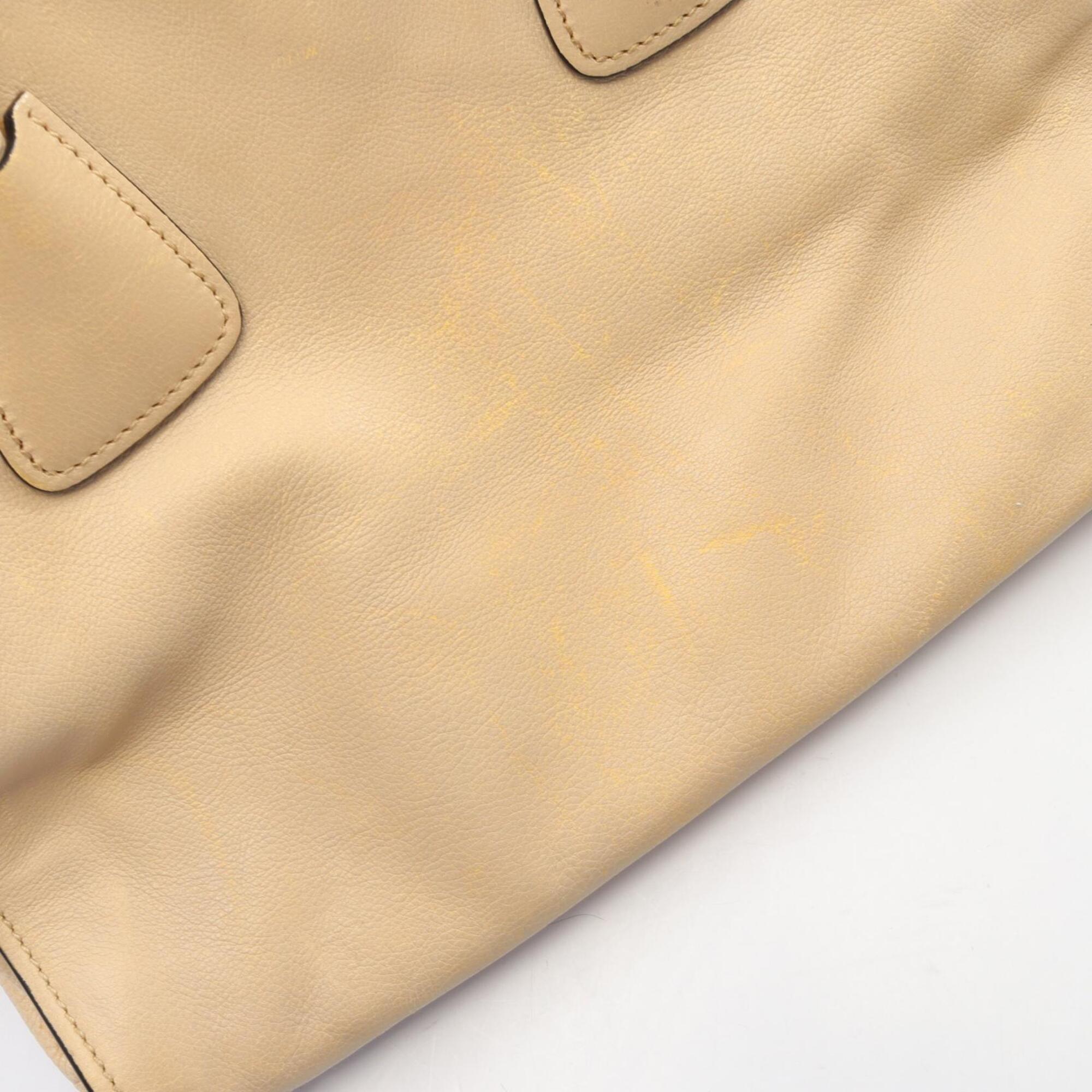 Prada Beige Leather Handbag Tote Bag (Pre-Owned)