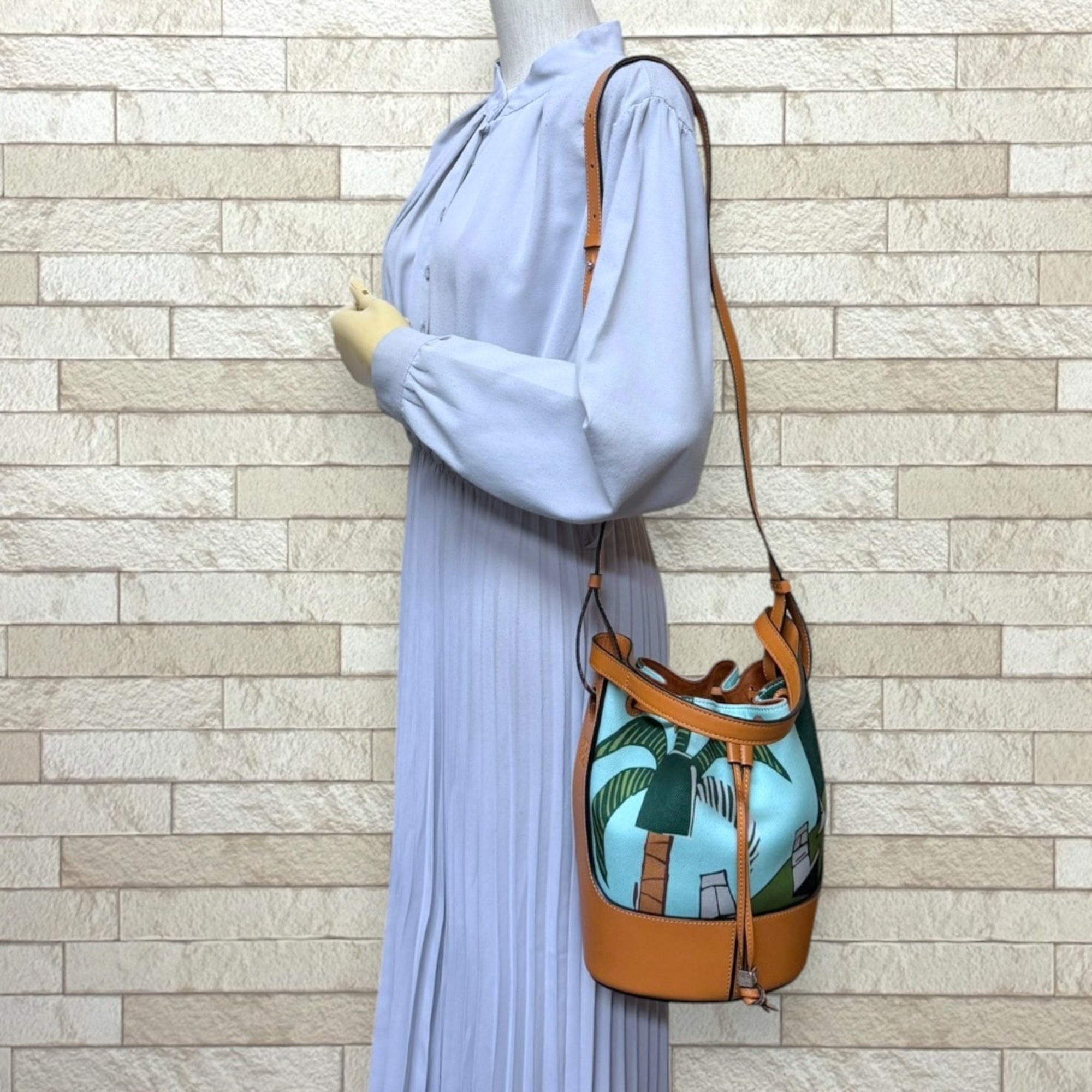 Loewe Blue Brown Canvas Leather Shoulder Bag (Pre-Owned)