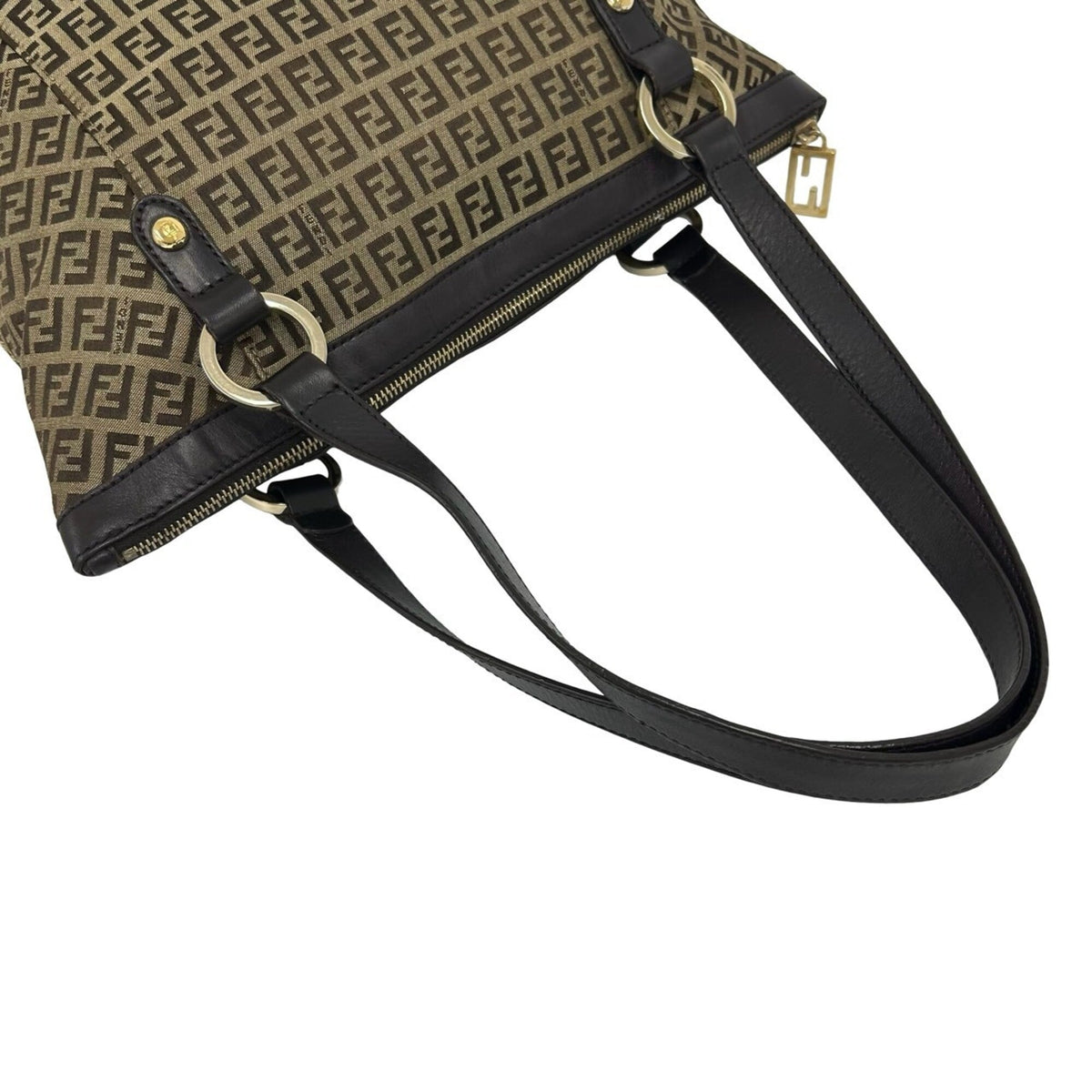 Fendi Beige Brown Canvas Leather Handbag Shoulder Bag Tote Bag (Pre-Owned)