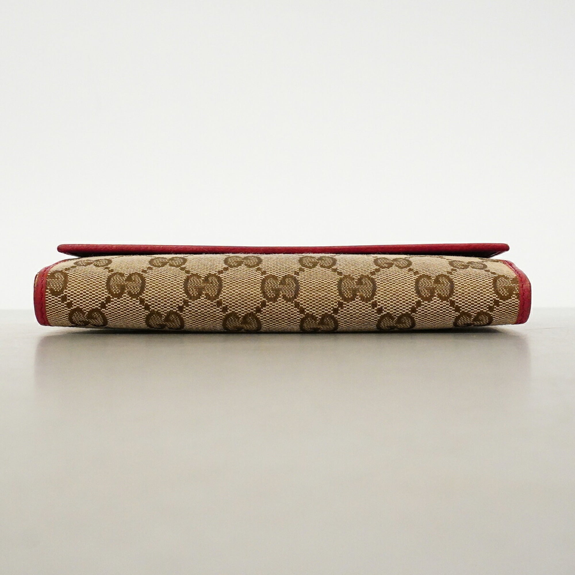 Gucci Beige Red Color Canvas Long Wallet (Bi-Fold) (Pre-Owned)