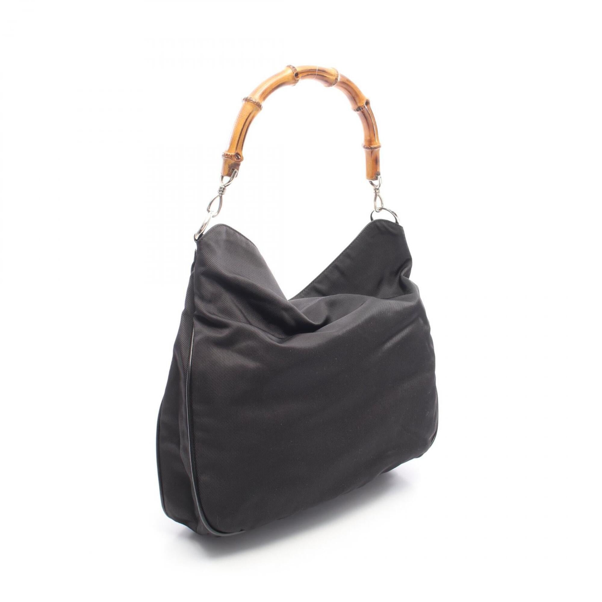 Gucci Black Leather Canvas Handbag Shoulder Bag (Pre-Owned)