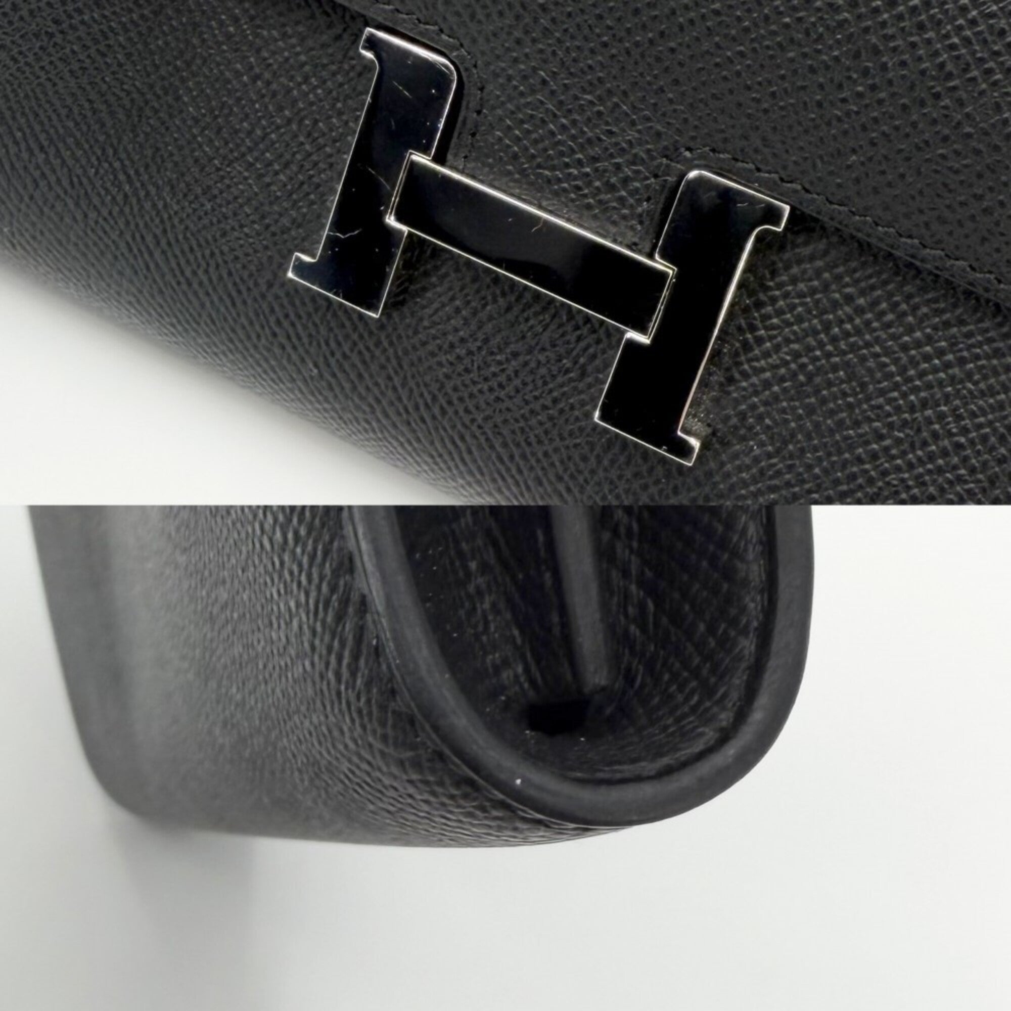 Hermes Black Epsom Leather Chain/Shoulder Wallet (Pre-Owned)