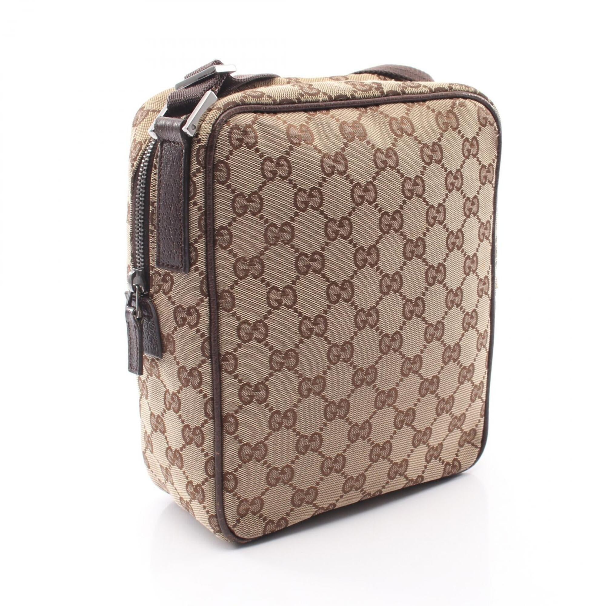 Gucci Beige Brown Canvas Leather Shoulder Bag (Pre-Owned)