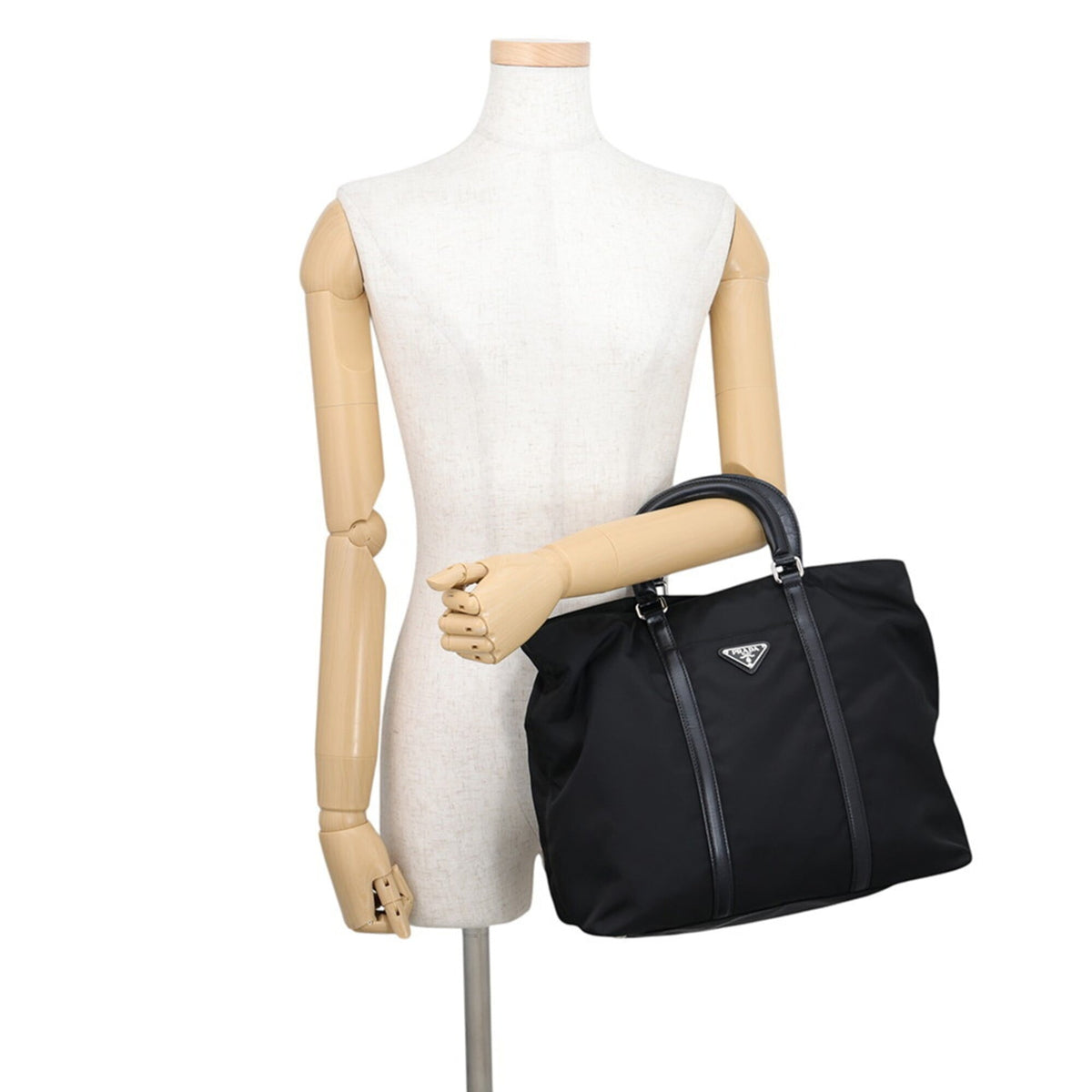 Prada Black Nylon Leather Handbag Tote Bag (Pre-Owned)