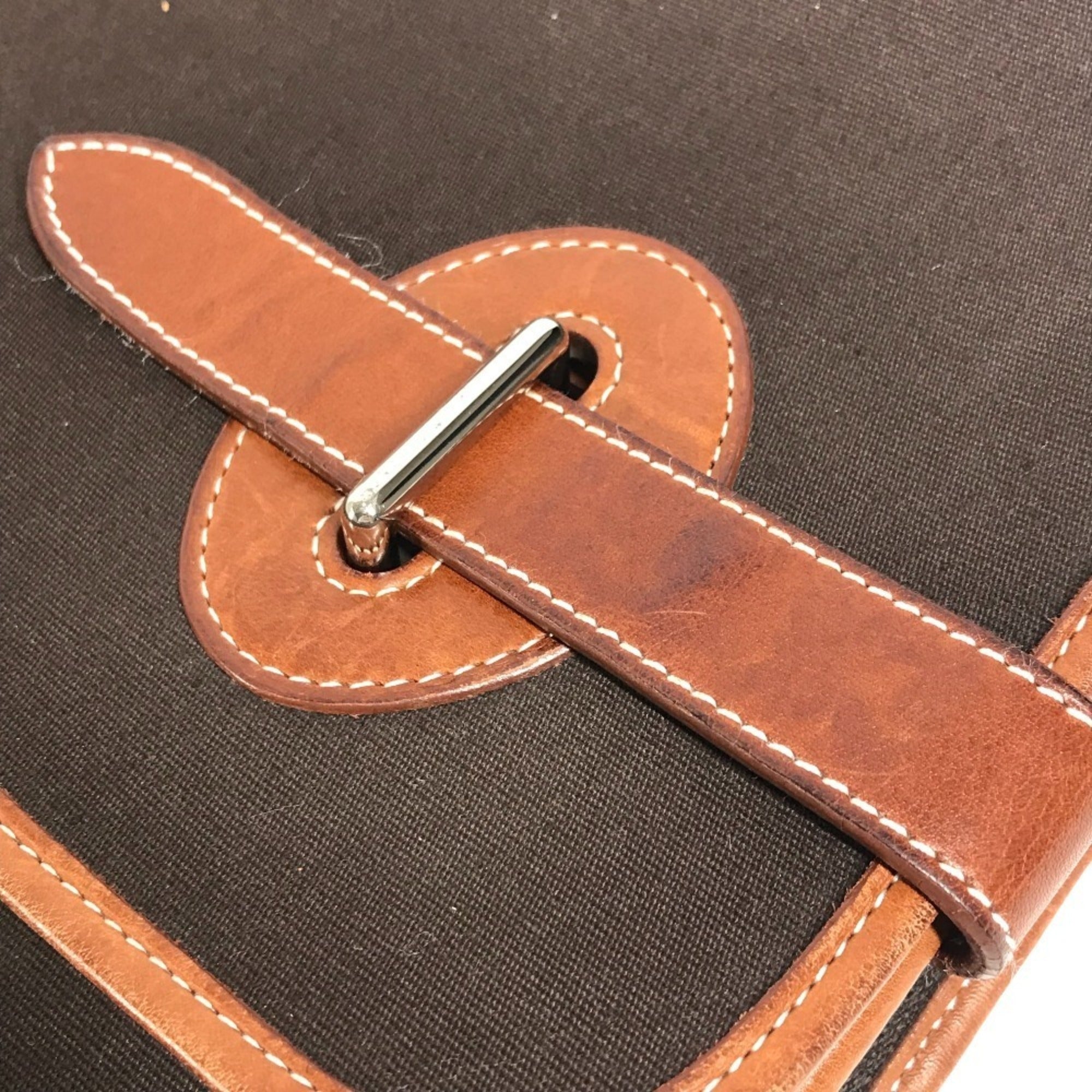 Hermes Buenaventura Brown Leather Canvas Briefcase Tote Bag (Pre-Owned)