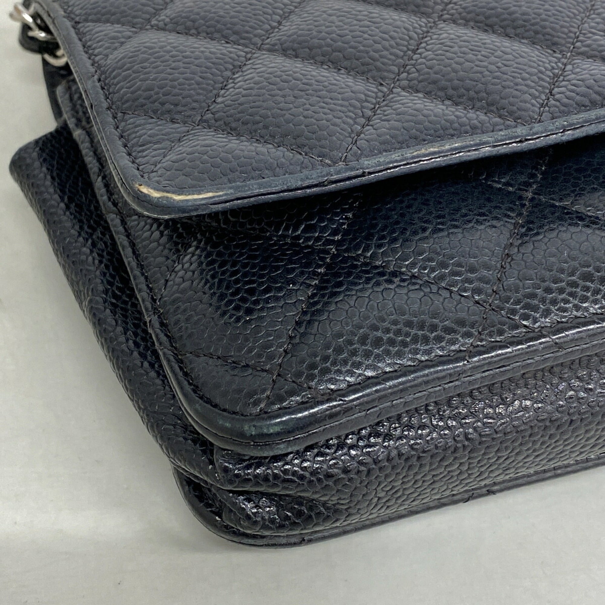 Chanel Black Grained Calfskin Chain/Shoulder Wallet (Pre-Owned)