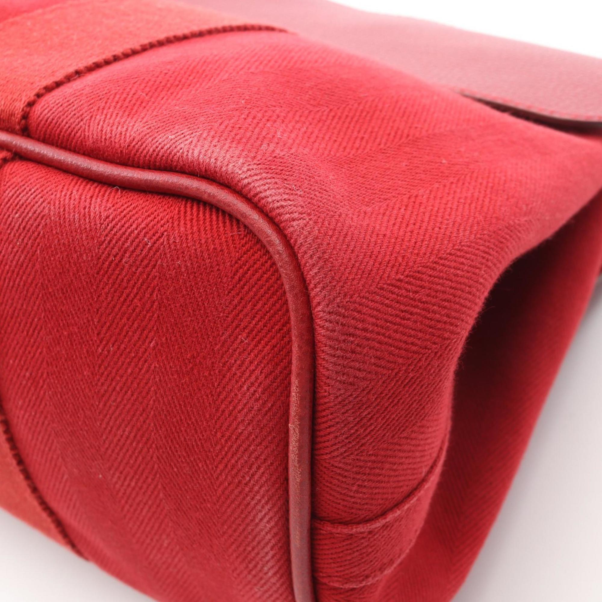 Hermes Red Color Toile Chevron Canvas Leather Vache Liegee Leather Handbag Pouch (Pre-Owned)