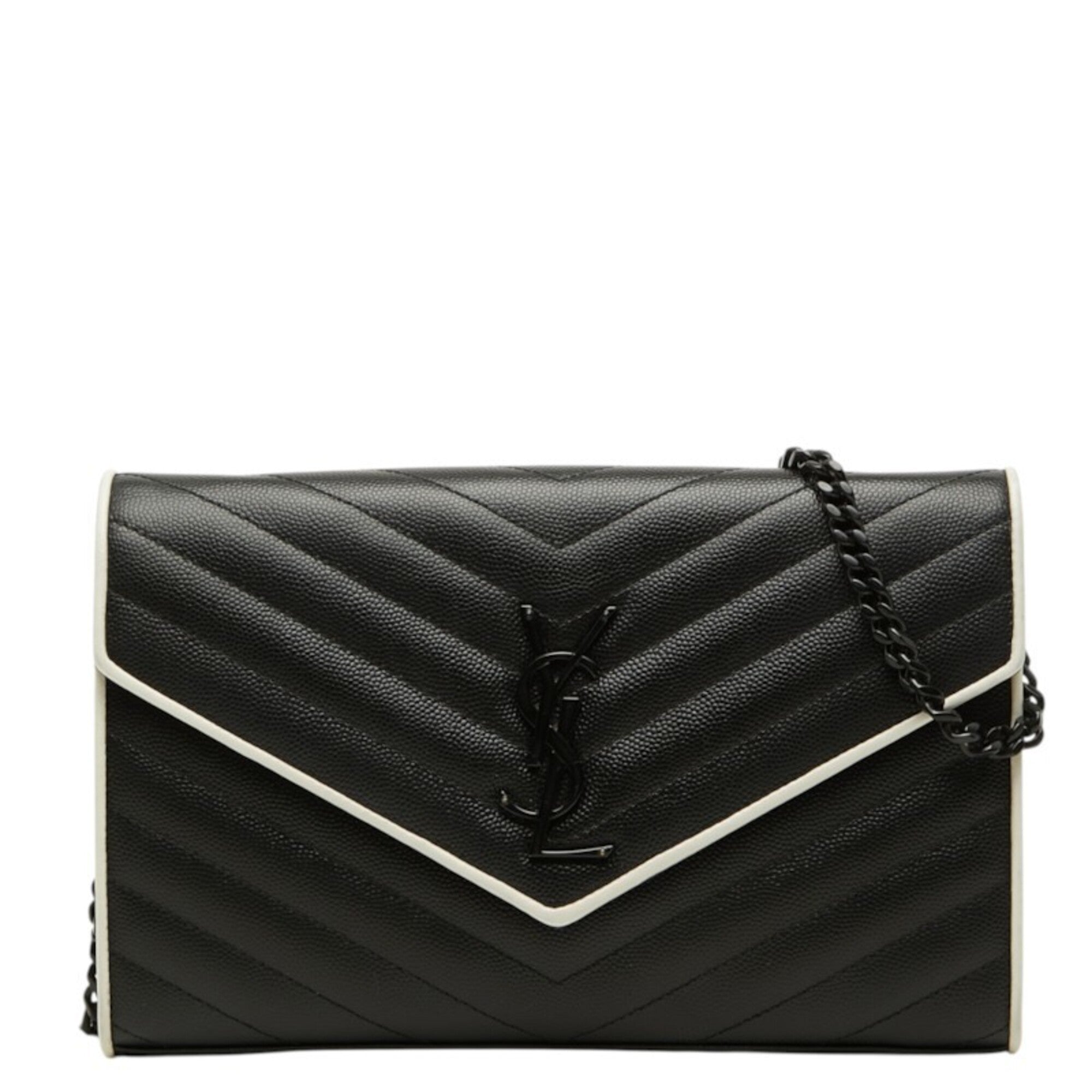 Saint Laurent Black White Leather Shoulder Bag (Pre-Owned)