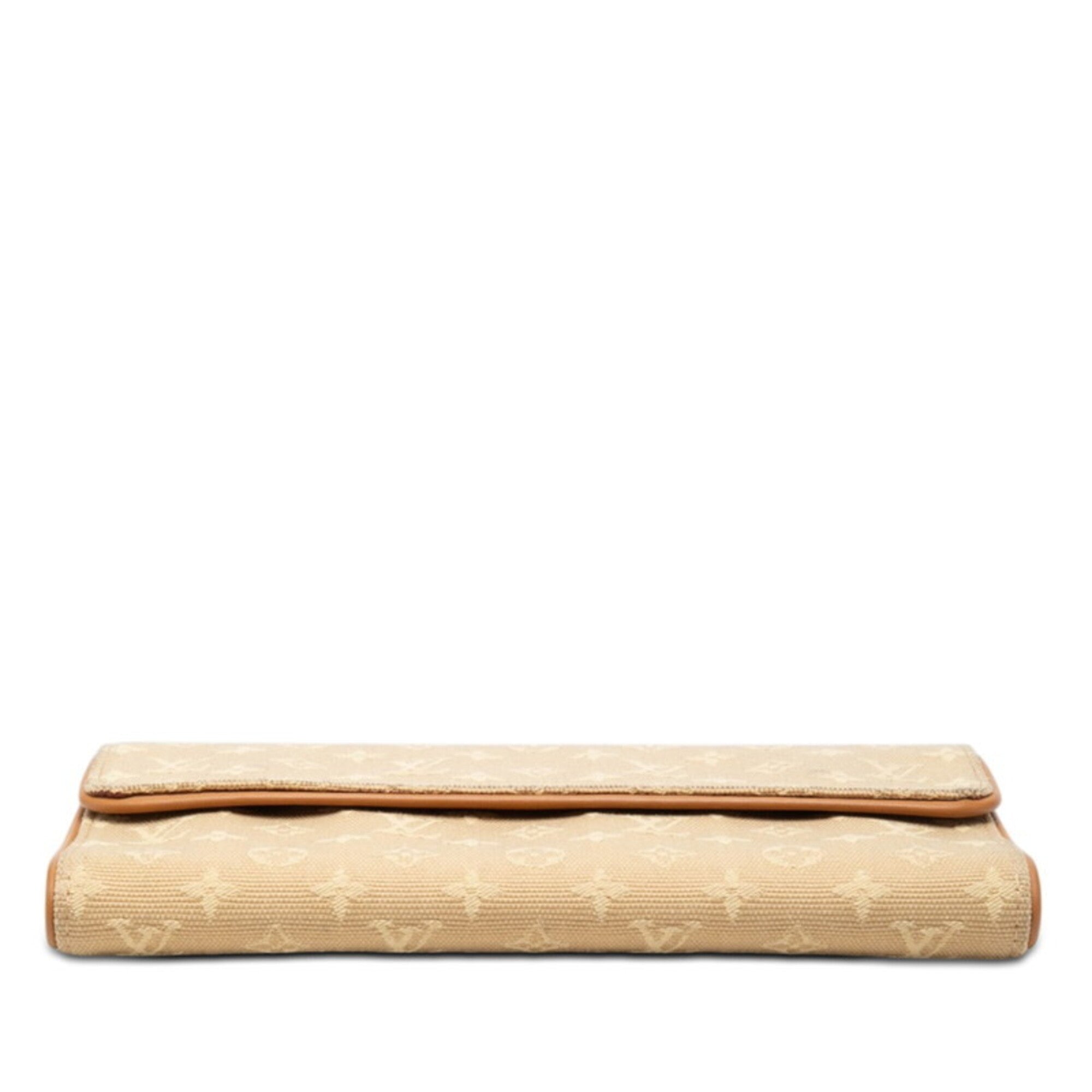 Louis Vuitton Monogram Mini Beige Canvas Leather Long Wallet (Tri-Fold) (Pre-Owned)