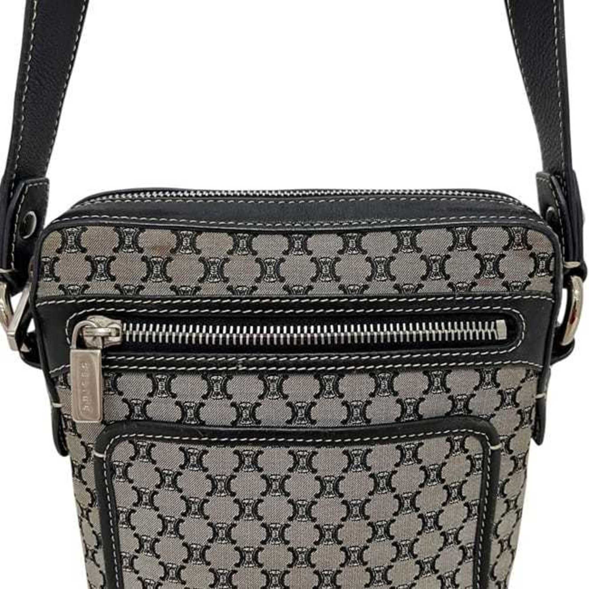 Celine Black Gray Nylon Leather Shoulder Bag (Pre-Owned)