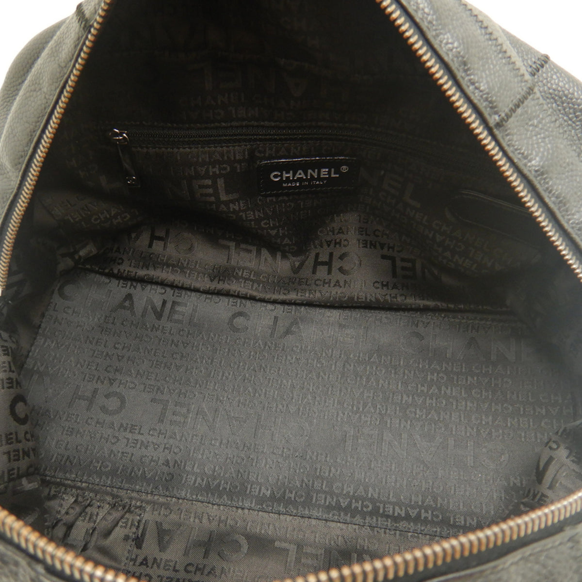 Chanel Chocolate Bar Black Grained Calfskin Boston Bag Handbag (Pre-Owned)