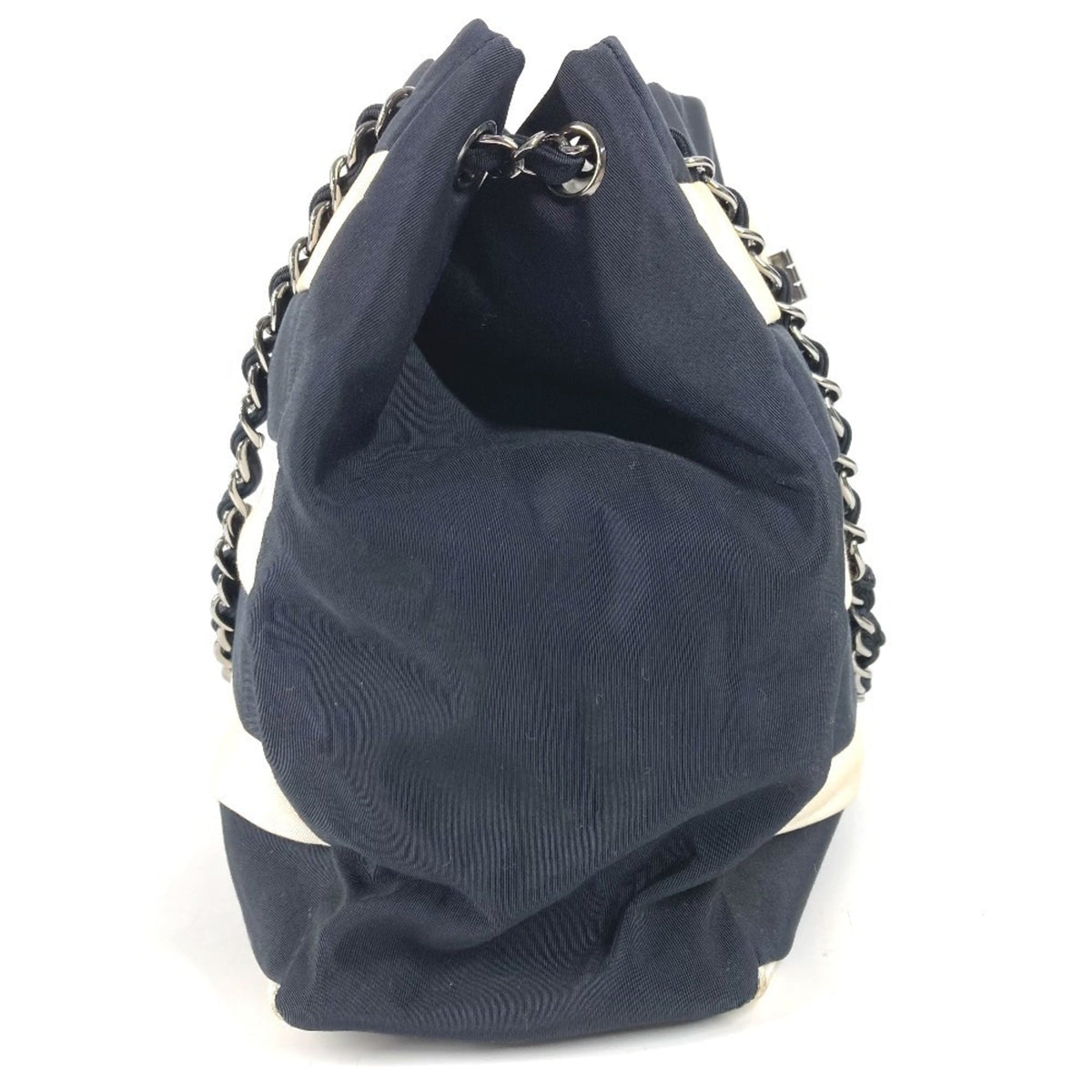 Chanel 2.55 Black White Nylon Canvas Shoulder Bag Tote Bag (Pre-Owned)