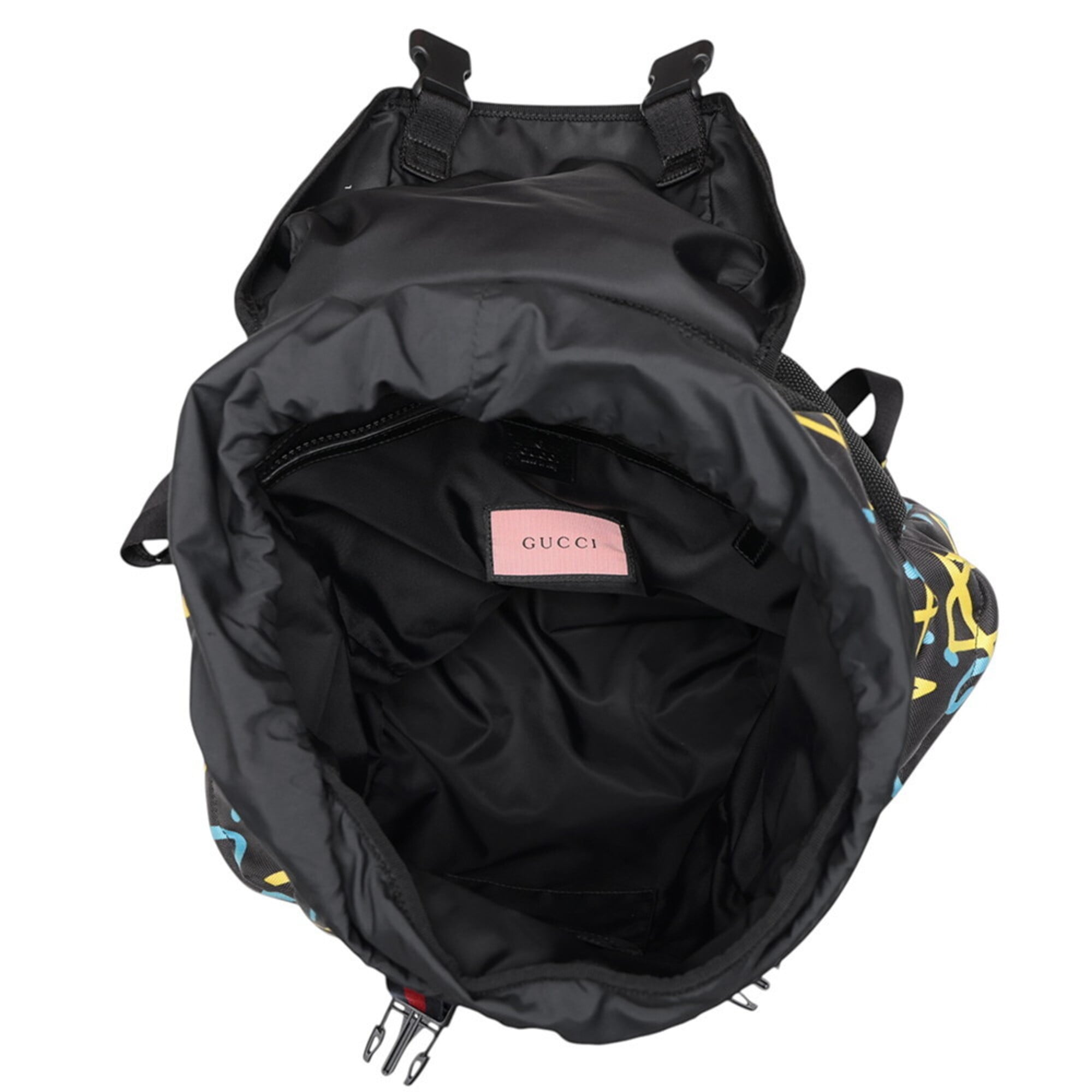 Gucci Black Multi-Color Nylon Canvas Backpack Handbag (Pre-Owned)