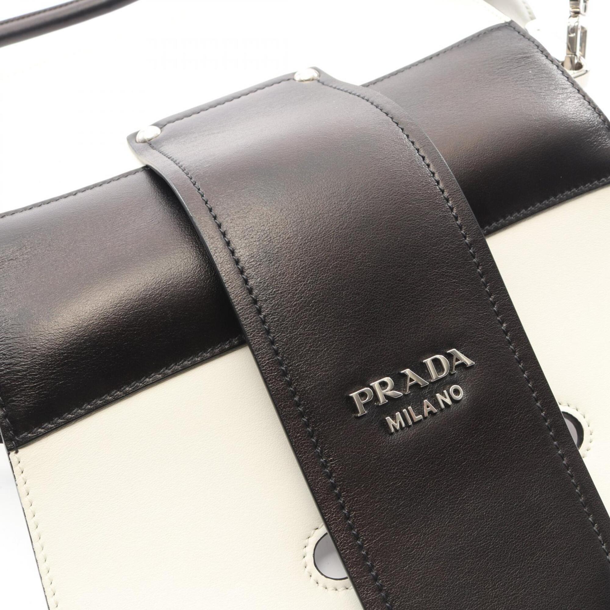 Prada Black White Leather Handbag Shoulder Bag (Pre-Owned)