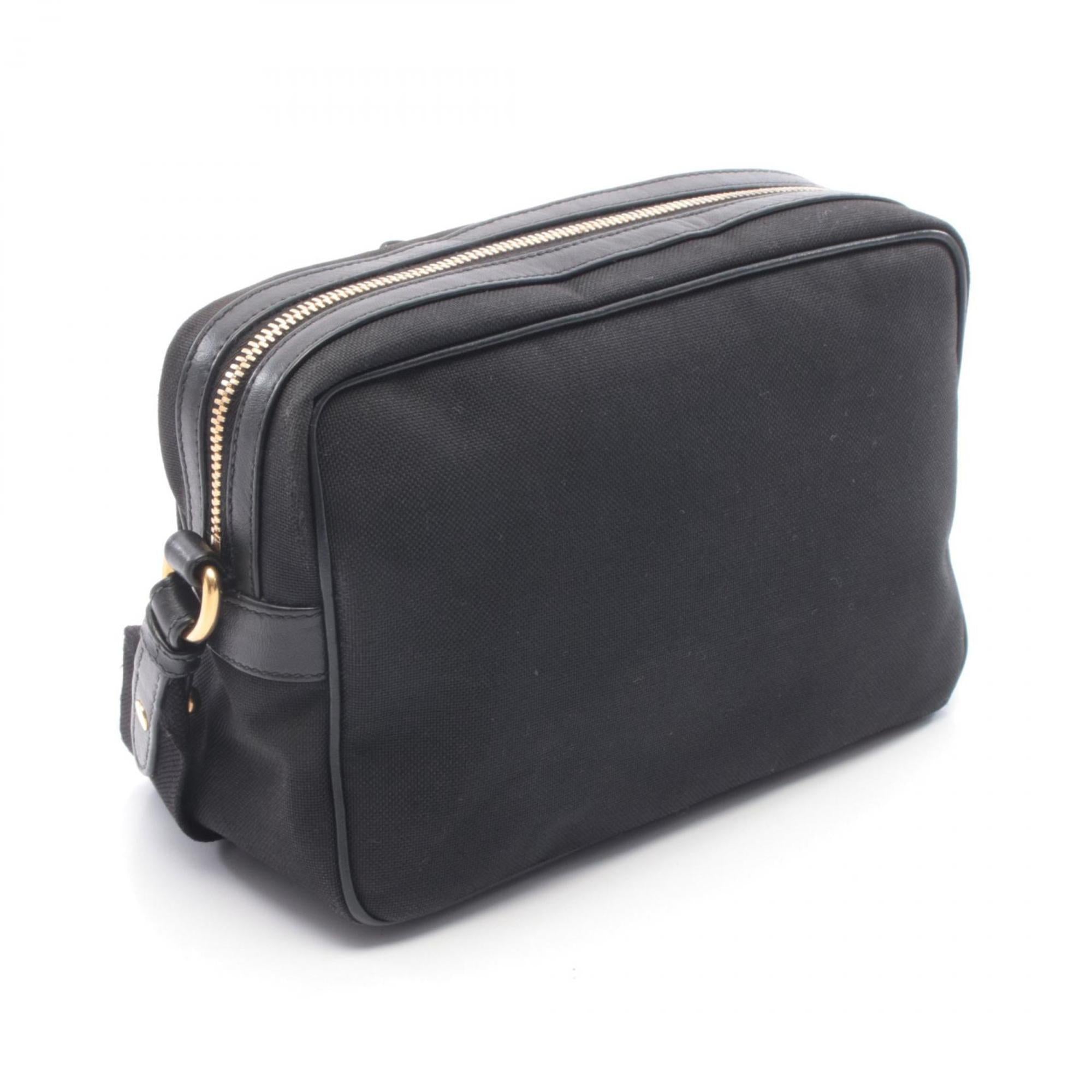 Prada Black Canvas Leather Handbag Shoulder Bag (Pre-Owned)