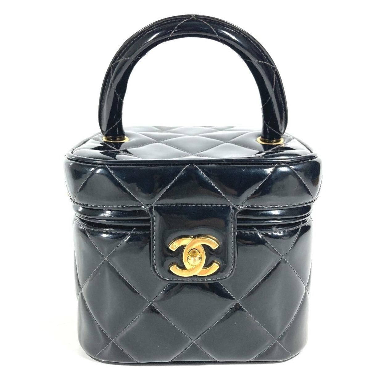 Chanel Matelasse Black Patent Leather Handbag Vanity Bag (Pre-Owned)