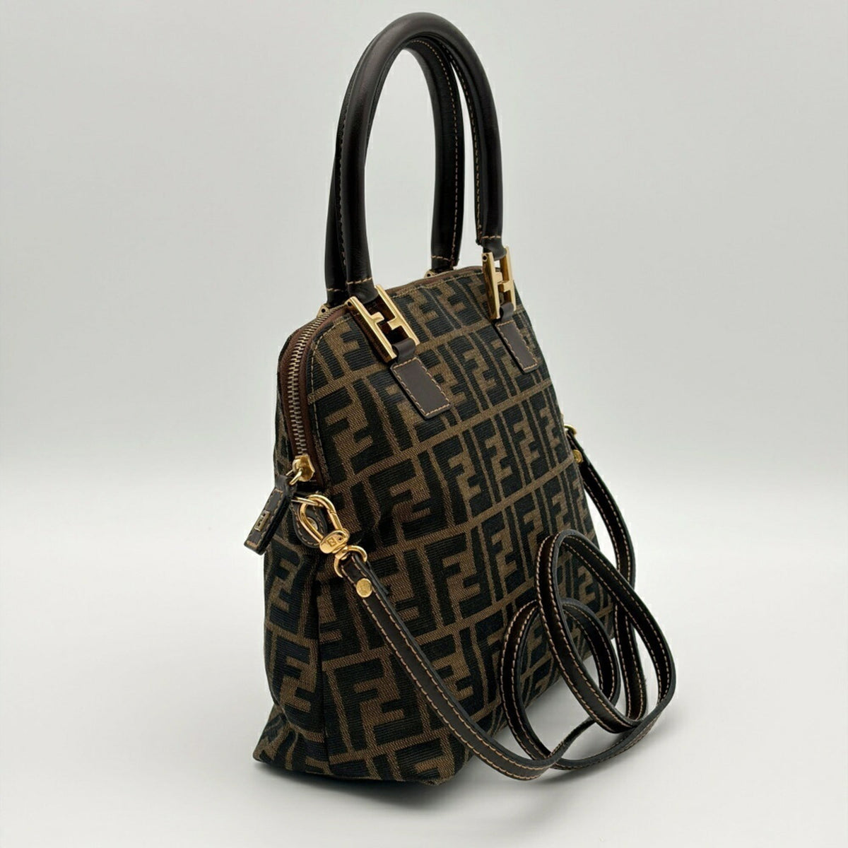 Fendi Brown Canvas Leather Shoulder Bag (Pre-Owned)