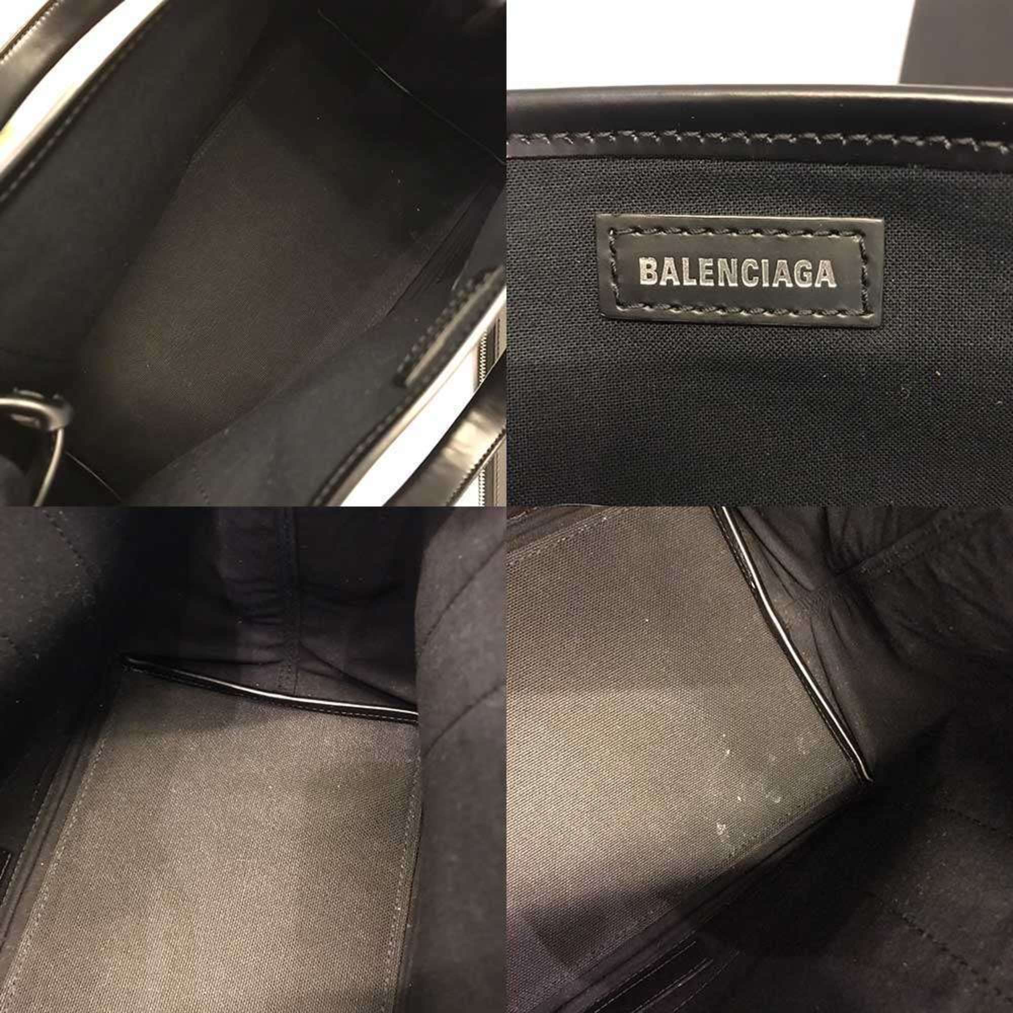 Balenciaga Navy Cotton Canvas Leather Handbag Tote Bag (Pre-Owned)