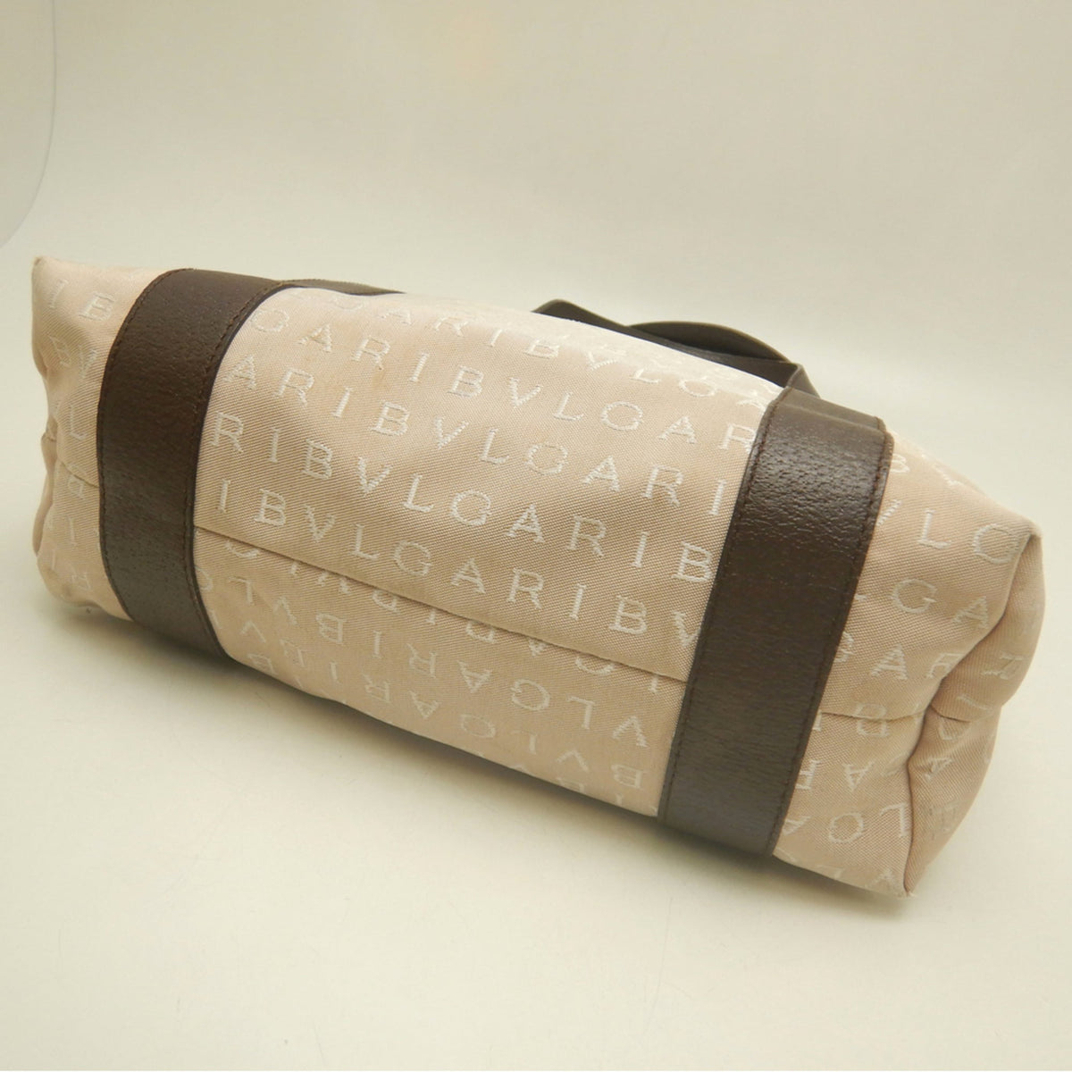 Bvlgari Logomania Beige Brown Canvas Leather Tote Bag (Pre-Owned)