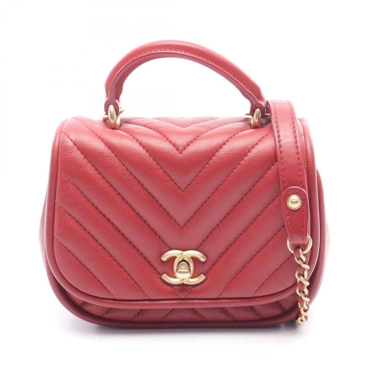 Chanel Red Color Leather Handbag Shoulder Bag (Pre-Owned)
