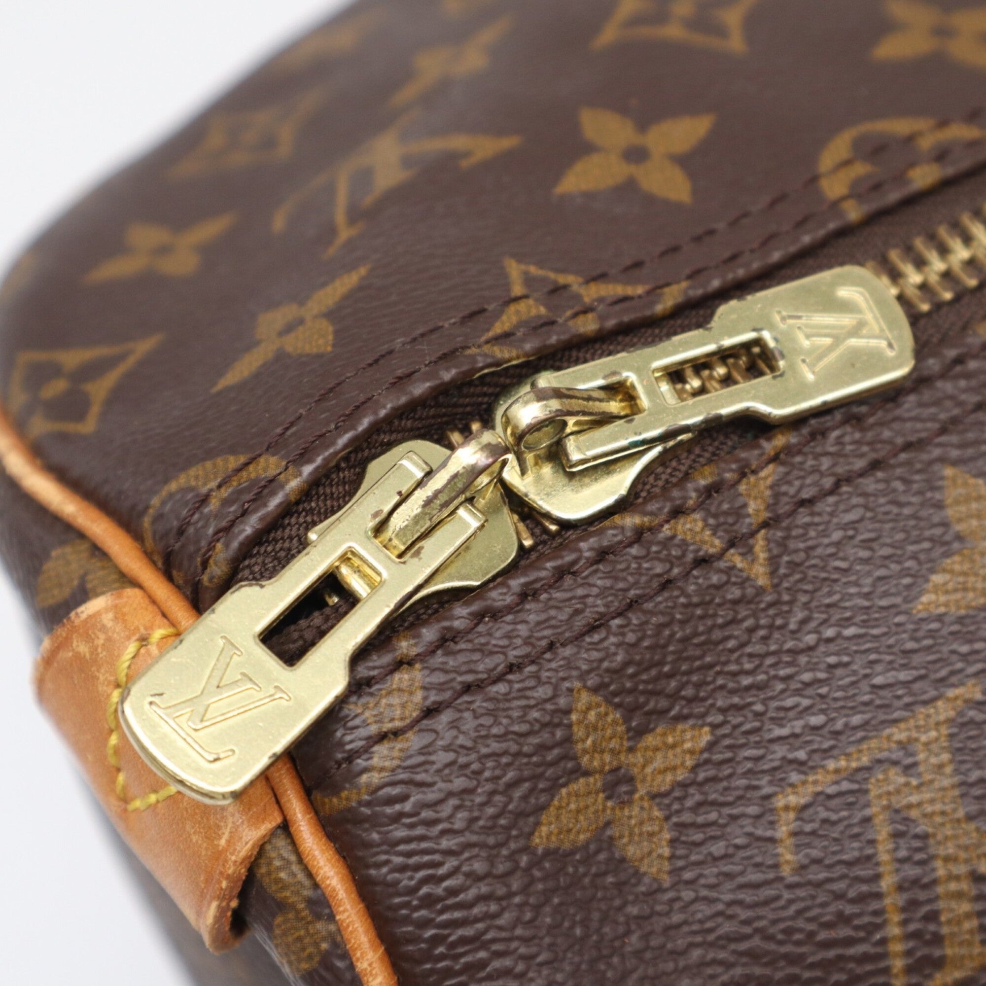 Louis Vuitton Monogram Beige Brown Coated Canvas Leather Boston Bag (Pre-Owned)