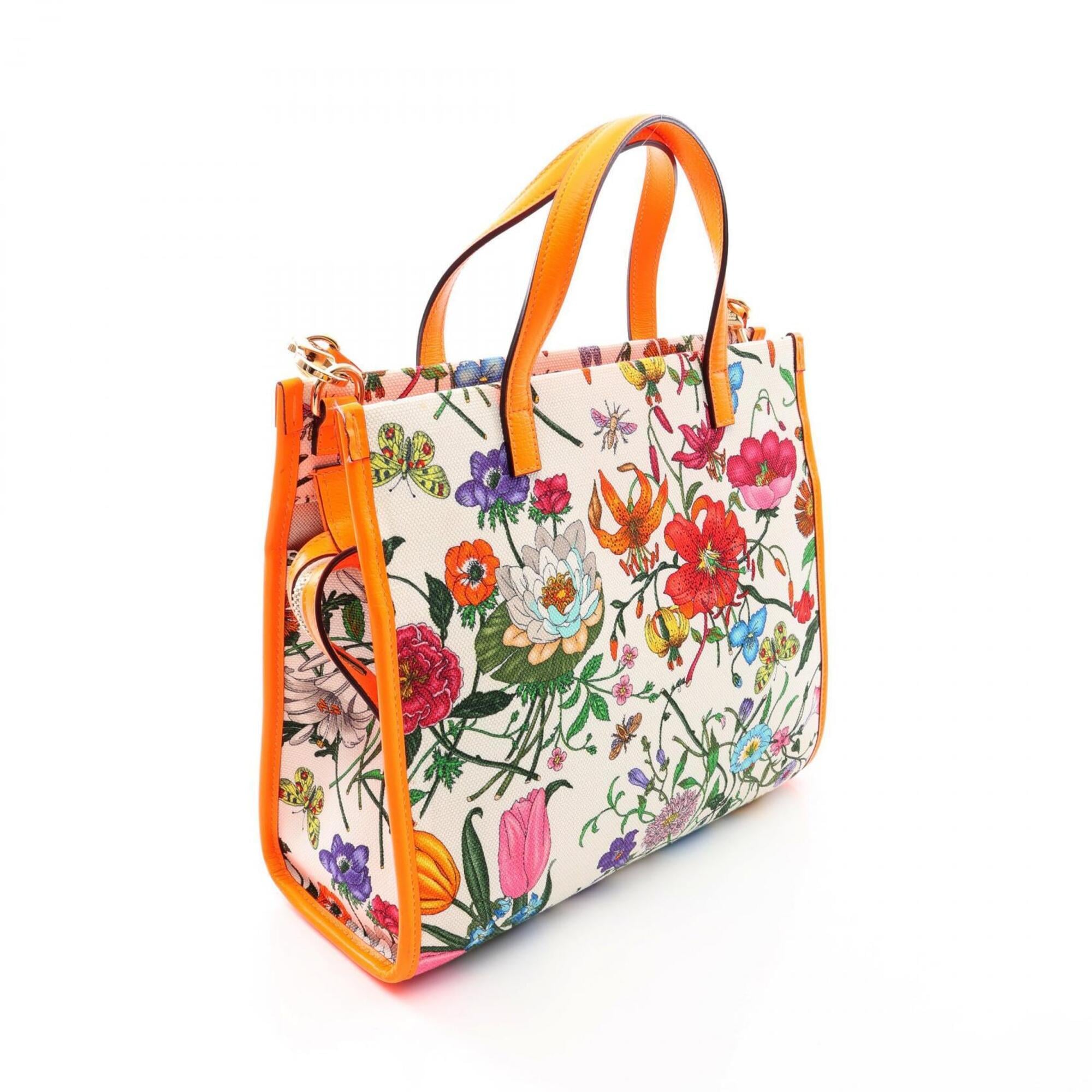 Gucci Flora Ivory Multi-Color Orange Canvas Handbag (Pre-Owned)