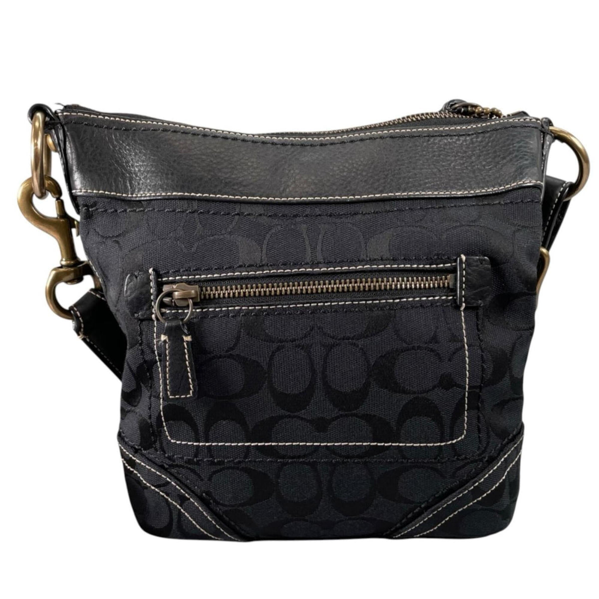 Coach Black Canvas Leather Shoulder Bag (Pre-Owned)