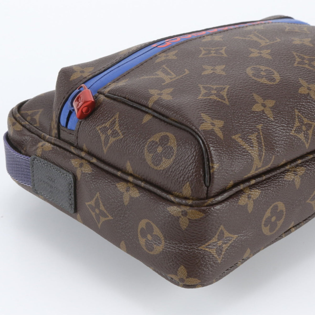 Louis Vuitton Blue Brown Leather Coated Canvas Messenger Bag Shoulder Bag (Pre-Owned)