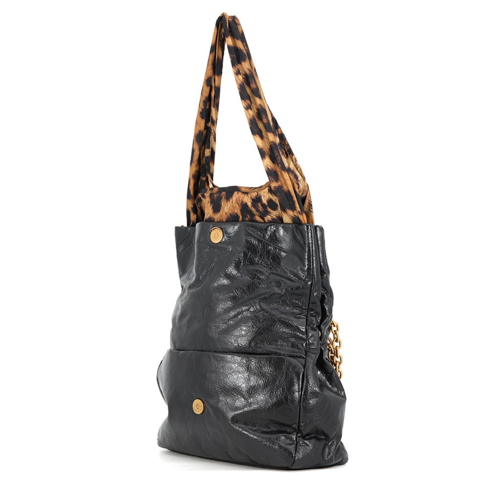 Balenciaga Black Brown Leather Nylon Handbag Shoulder Bag Tote Bag (Pre-Owned)