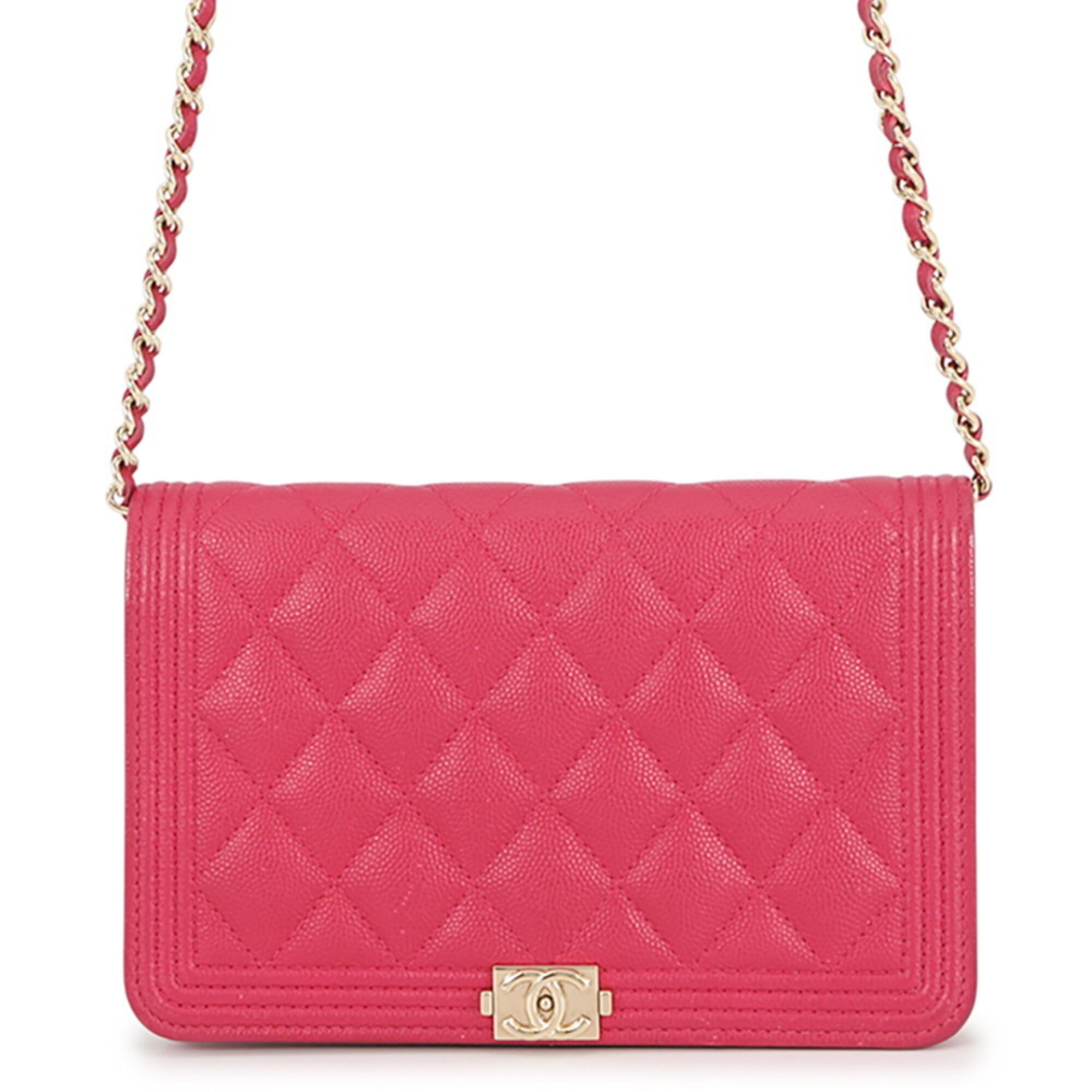 Chanel Pink Grained Calfskin Chain/Shoulder Wallet (Pre-Owned)
