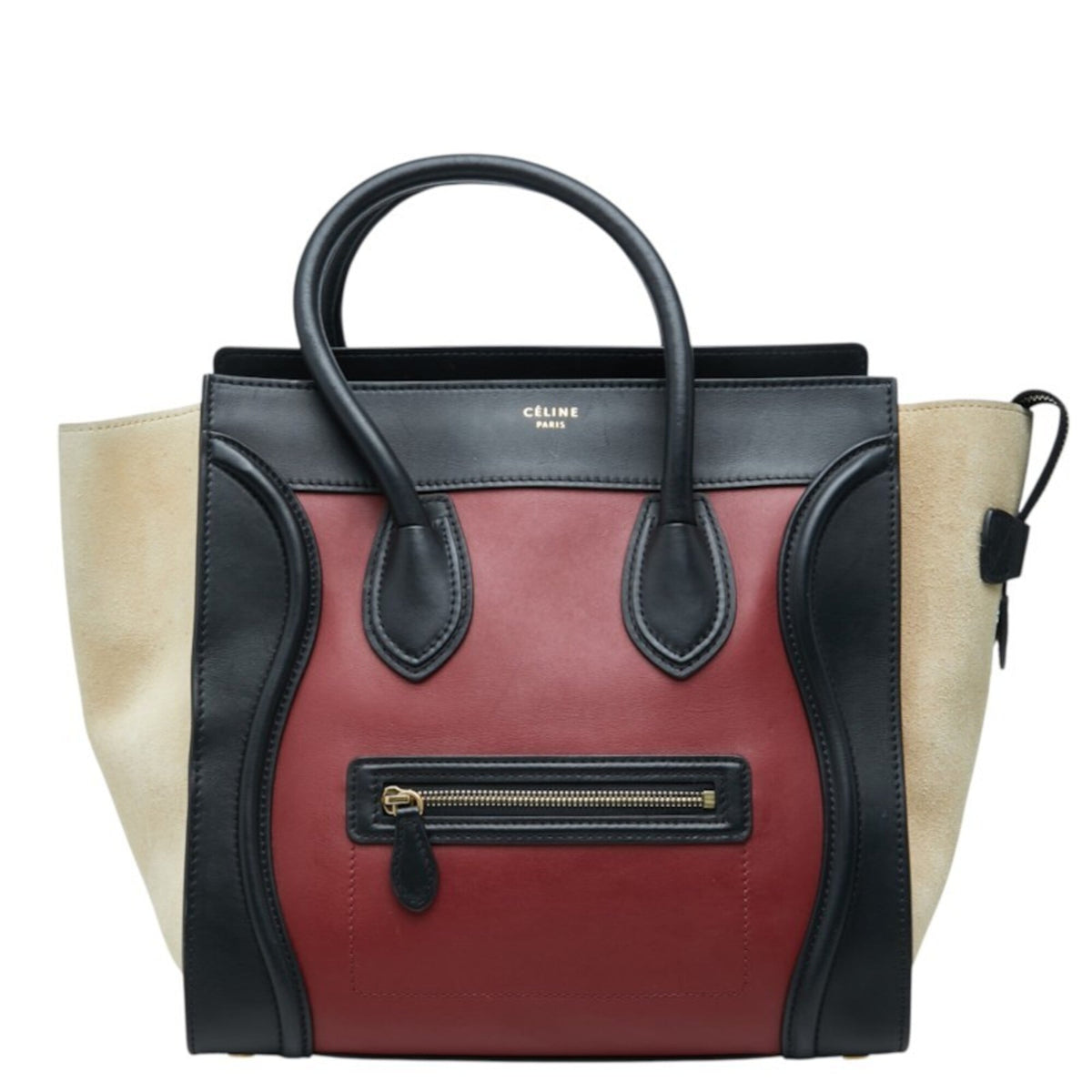 Celine Beige Black Bordeaux Leather Suede Handbag Tote Bag (Pre-Owned)