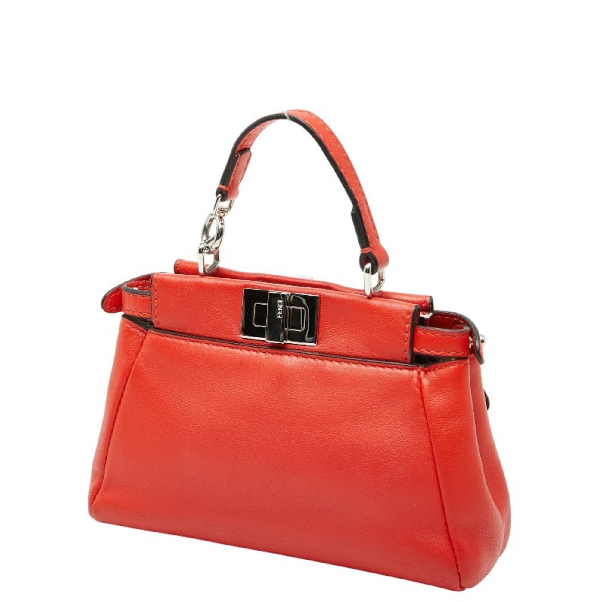 Fendi Red Color Leather Handbag Pochette Shoulder Bag (Pre-Owned)