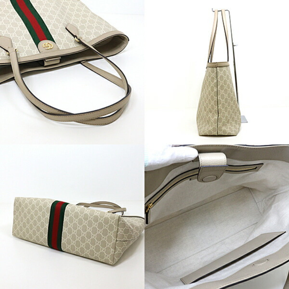 Gucci Beige Green Red Color White Gg Supreme Canvas Tote Bag (Pre-Owned)