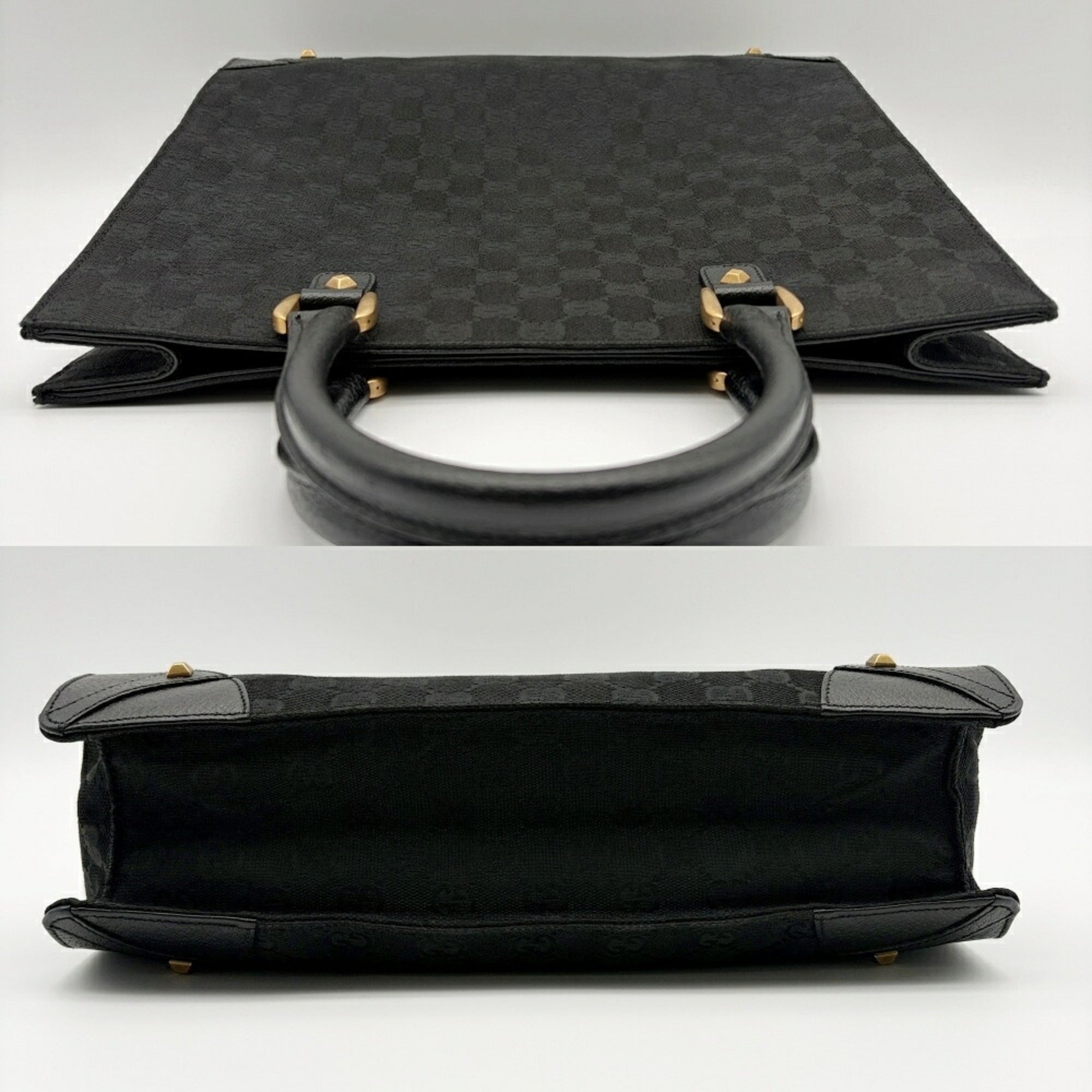 Gucci Black Gg Canvas Leather Tote Bag (Pre-Owned)