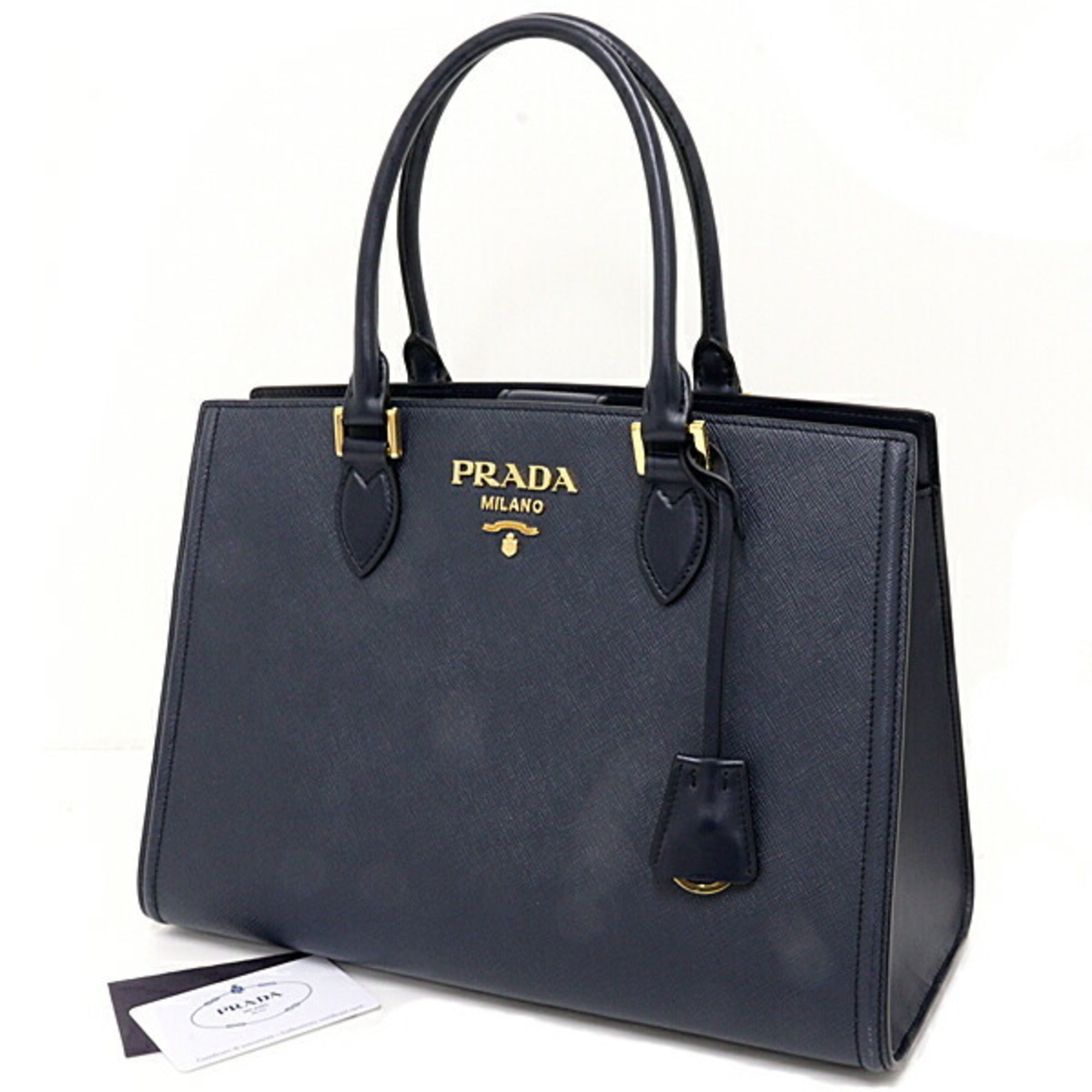Prada Saffiano Navy Saffiano Handbag (Pre-Owned)