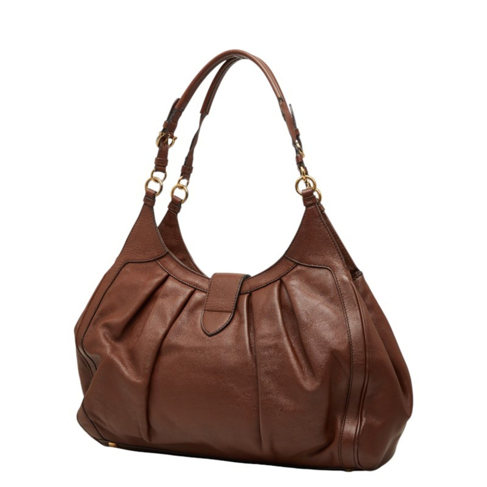 Salvatore Ferragamo Gancini Brown Leather Shoulder Bag Tote Bag (Pre-Owned)